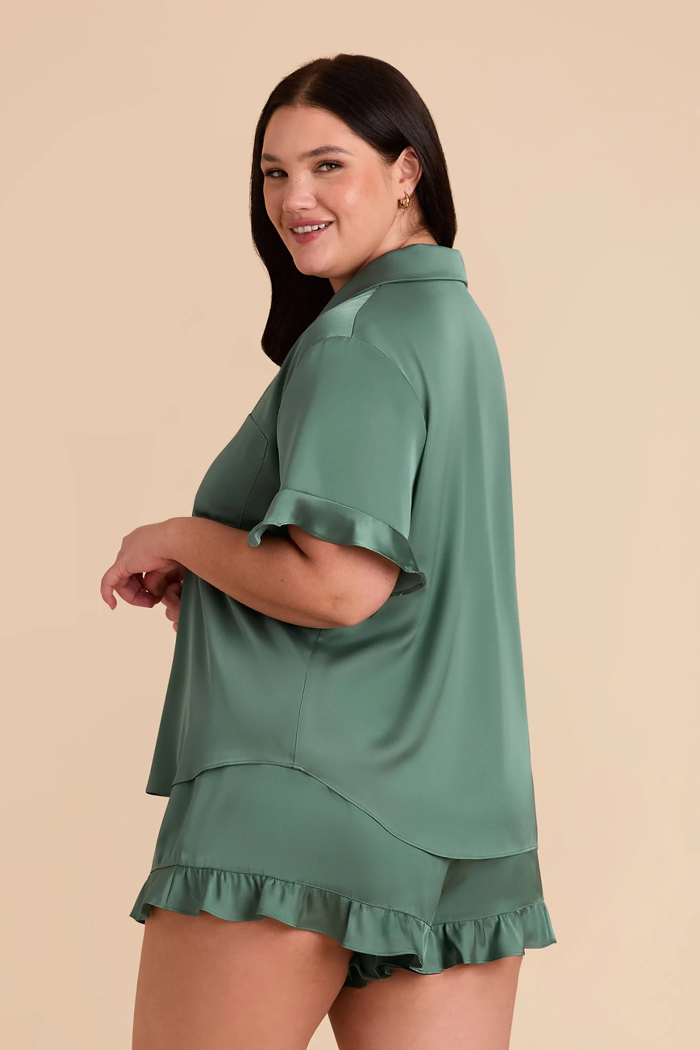 Esther Matte Satin Pajama Set - Eucalyptus - Image 9
