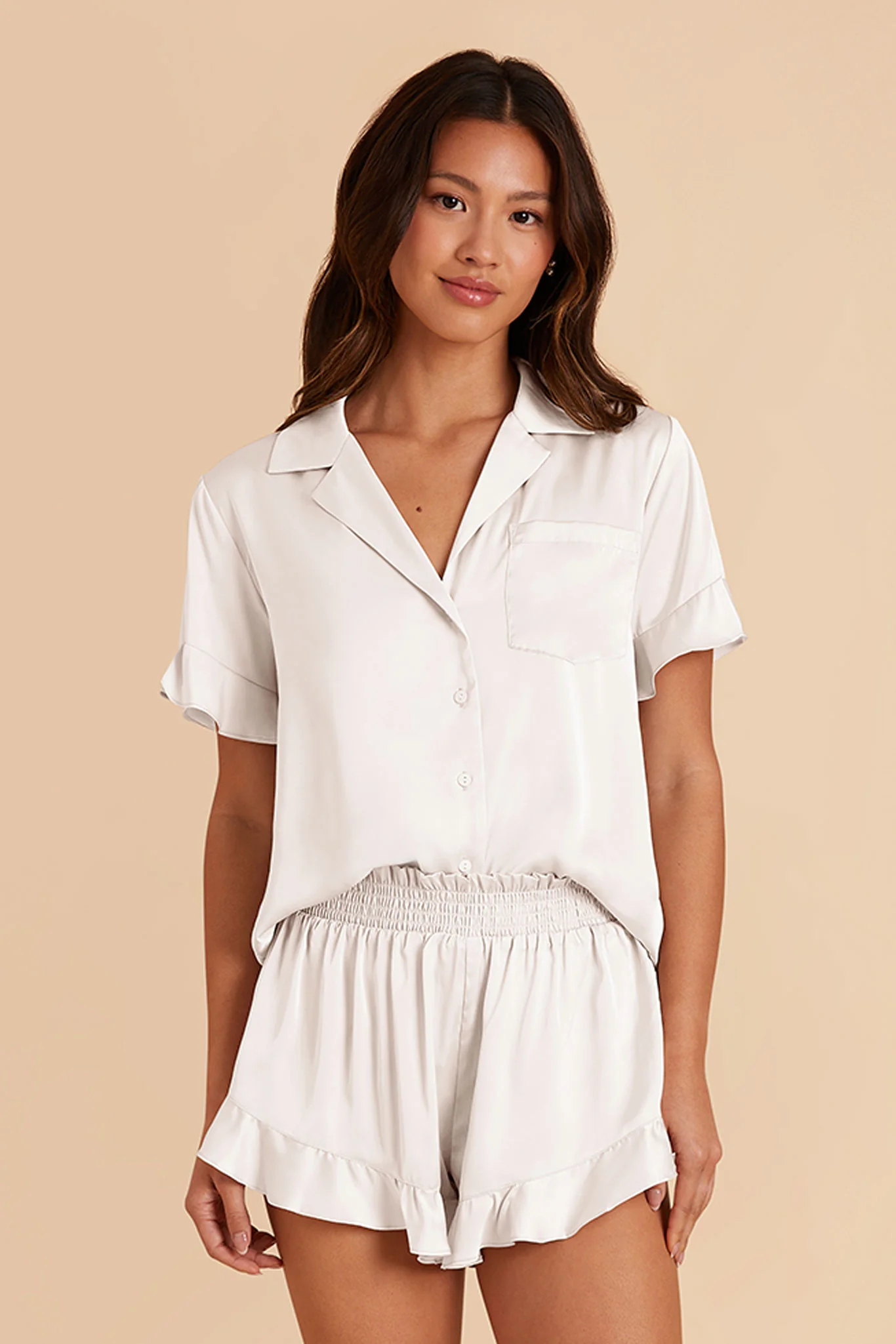 Esther Matte Satin Pajama Set - Ivory - Image 3
