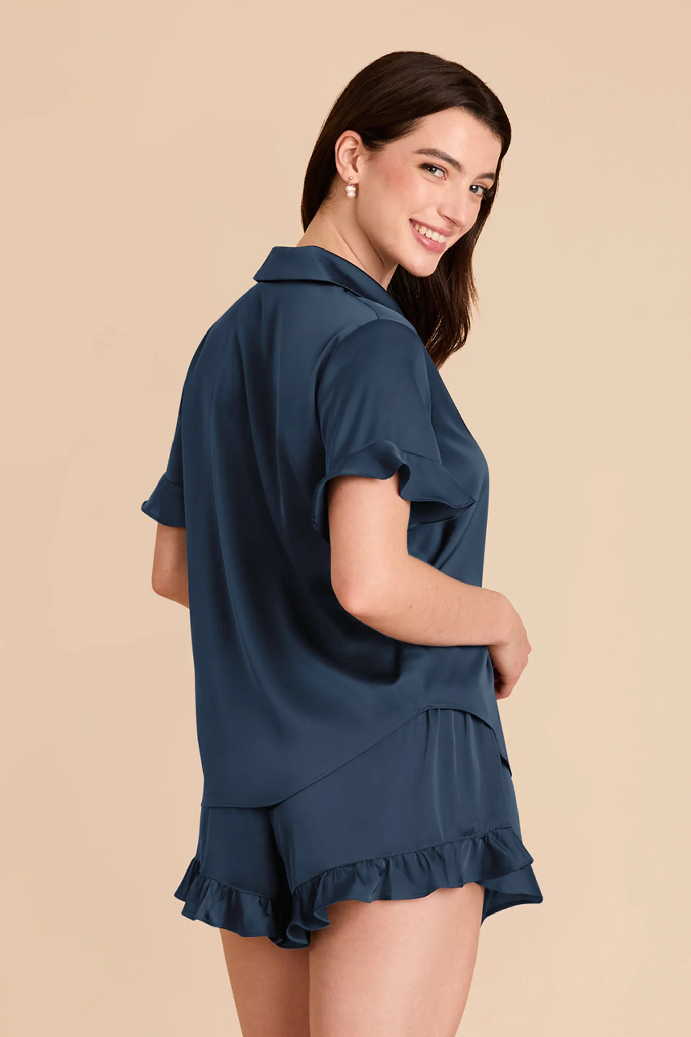 Esther Matte Satin Pajama Set - Navy - Image 4