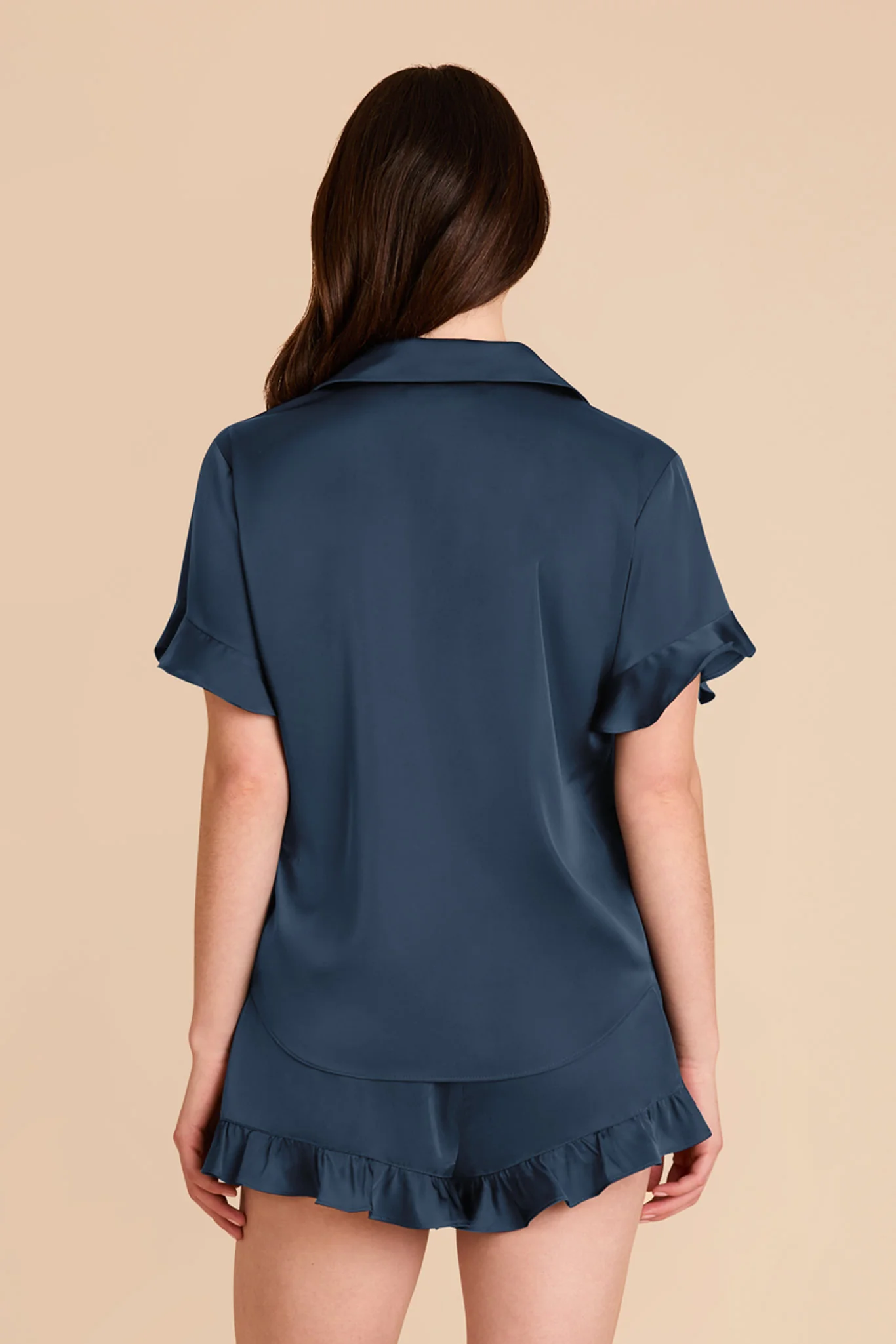 Esther Matte Satin Pajama Set - Navy - Image 5