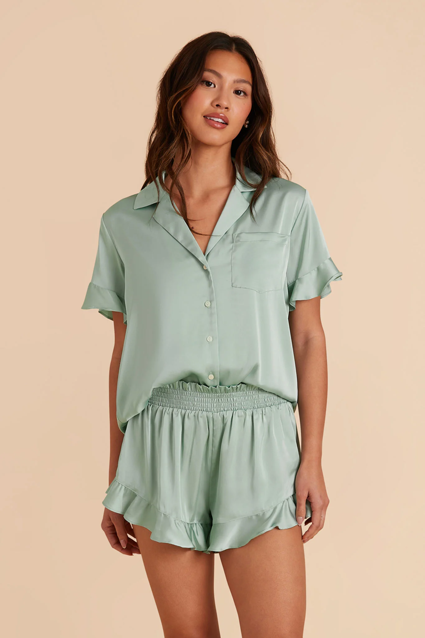 Esther Matte Satin Pajama Set - Sage - Image 5