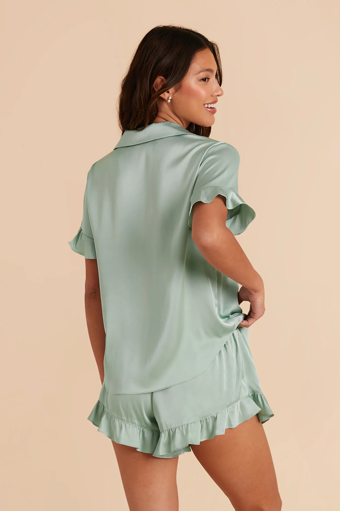 Esther Matte Satin Pajama Set - Sage - Image 6
