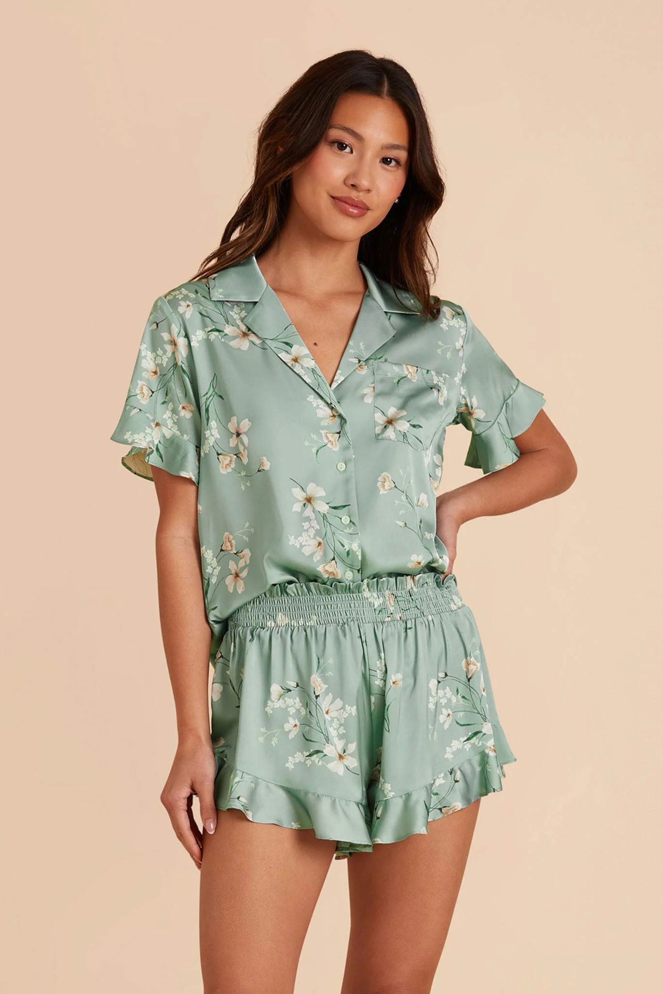 Esther Matte Satin Pajama Set - Sage Le Fleur - Image 4
