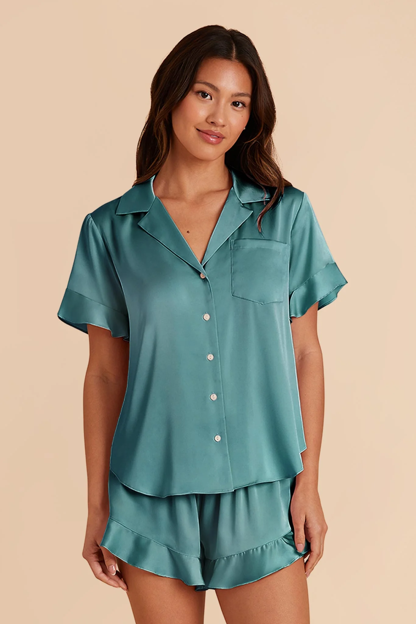 Esther Matte Satin Pajama Set - Sea Glass