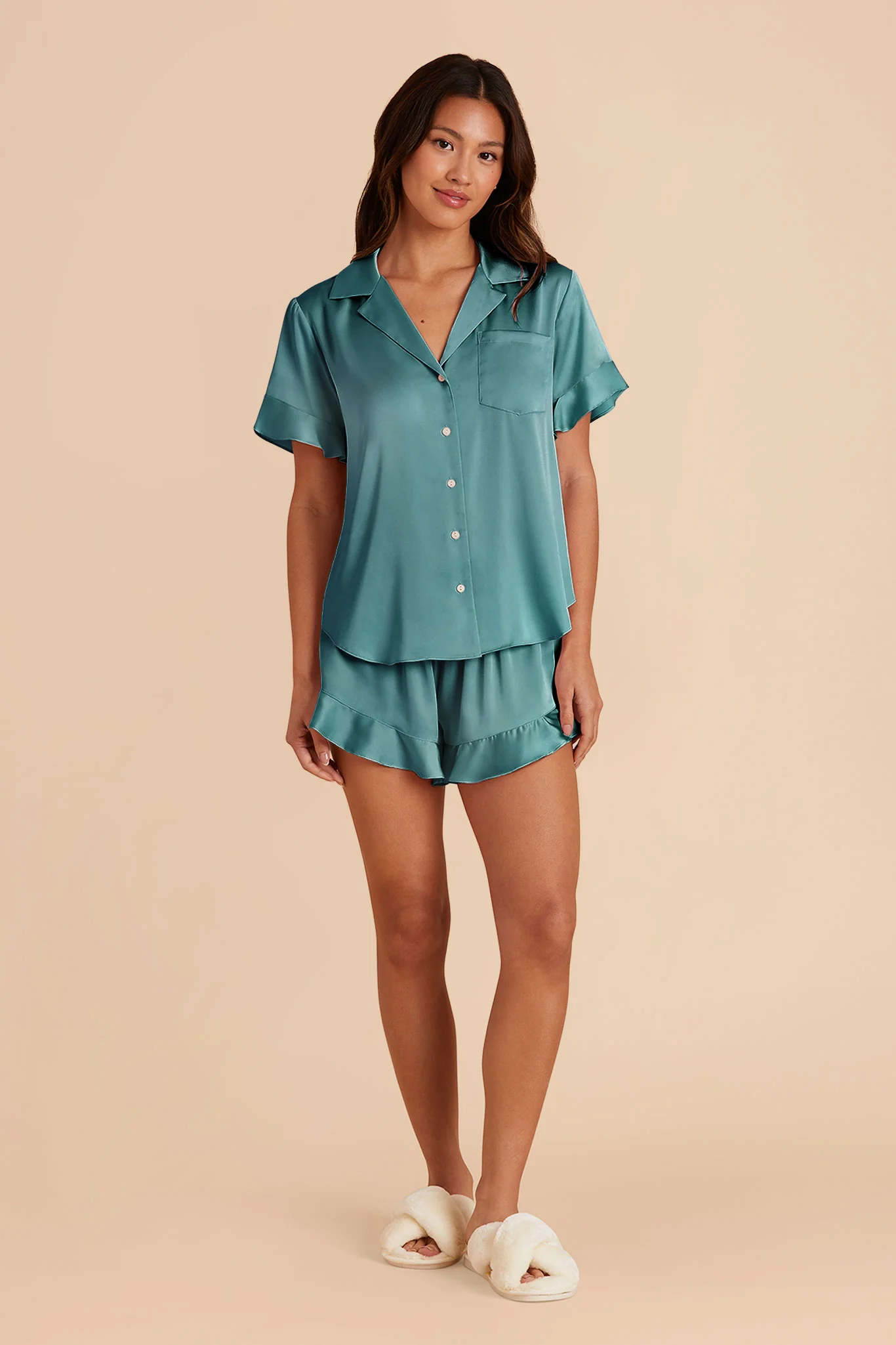 Esther Matte Satin Pajama Set - Sea Glass - Image 2