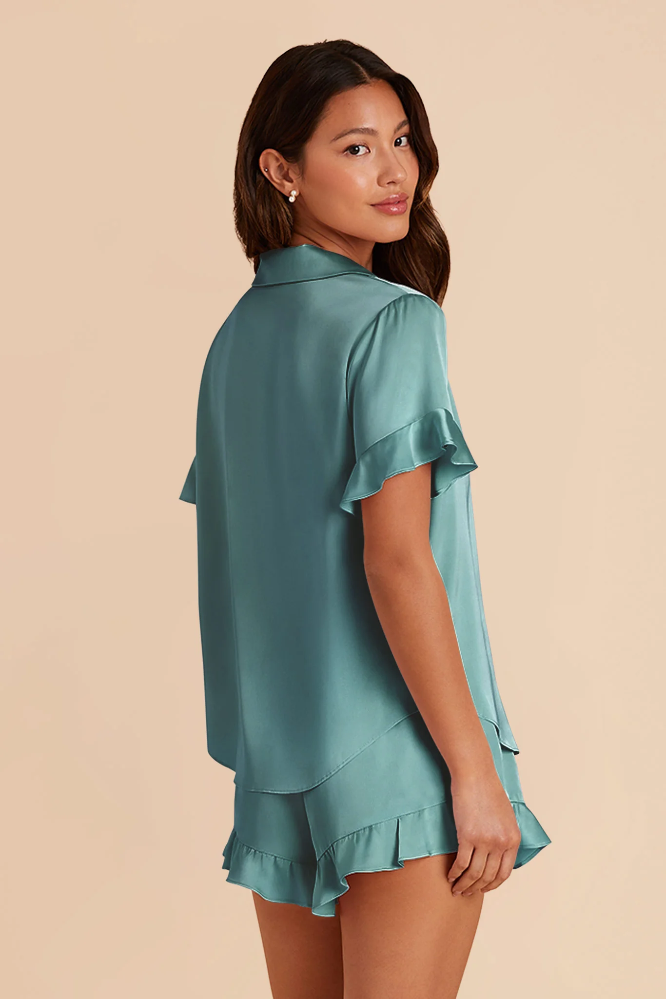 Esther Matte Satin Pajama Set - Sea Glass - Image 6