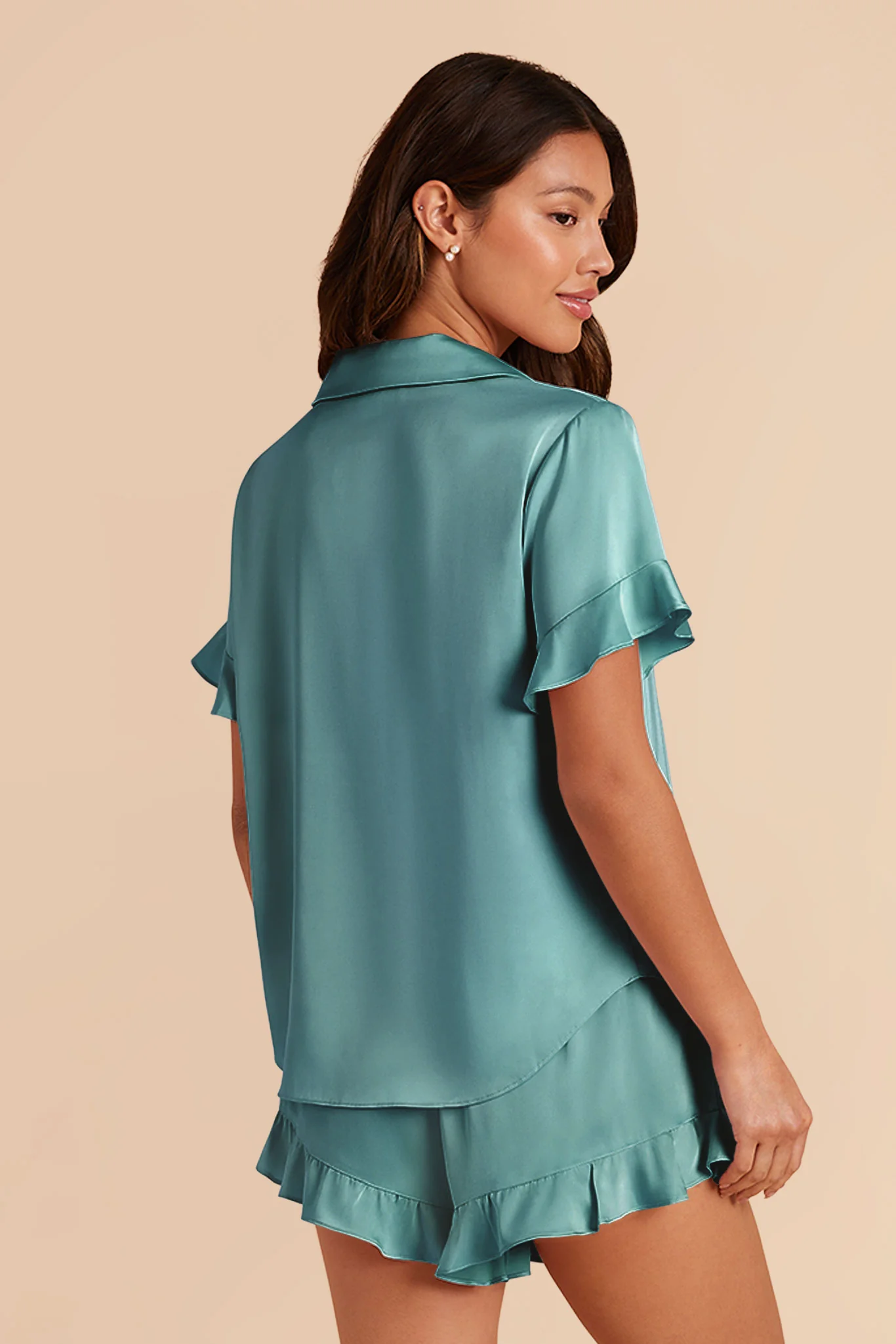 Esther Matte Satin Pajama Set - Sea Glass - Image 7