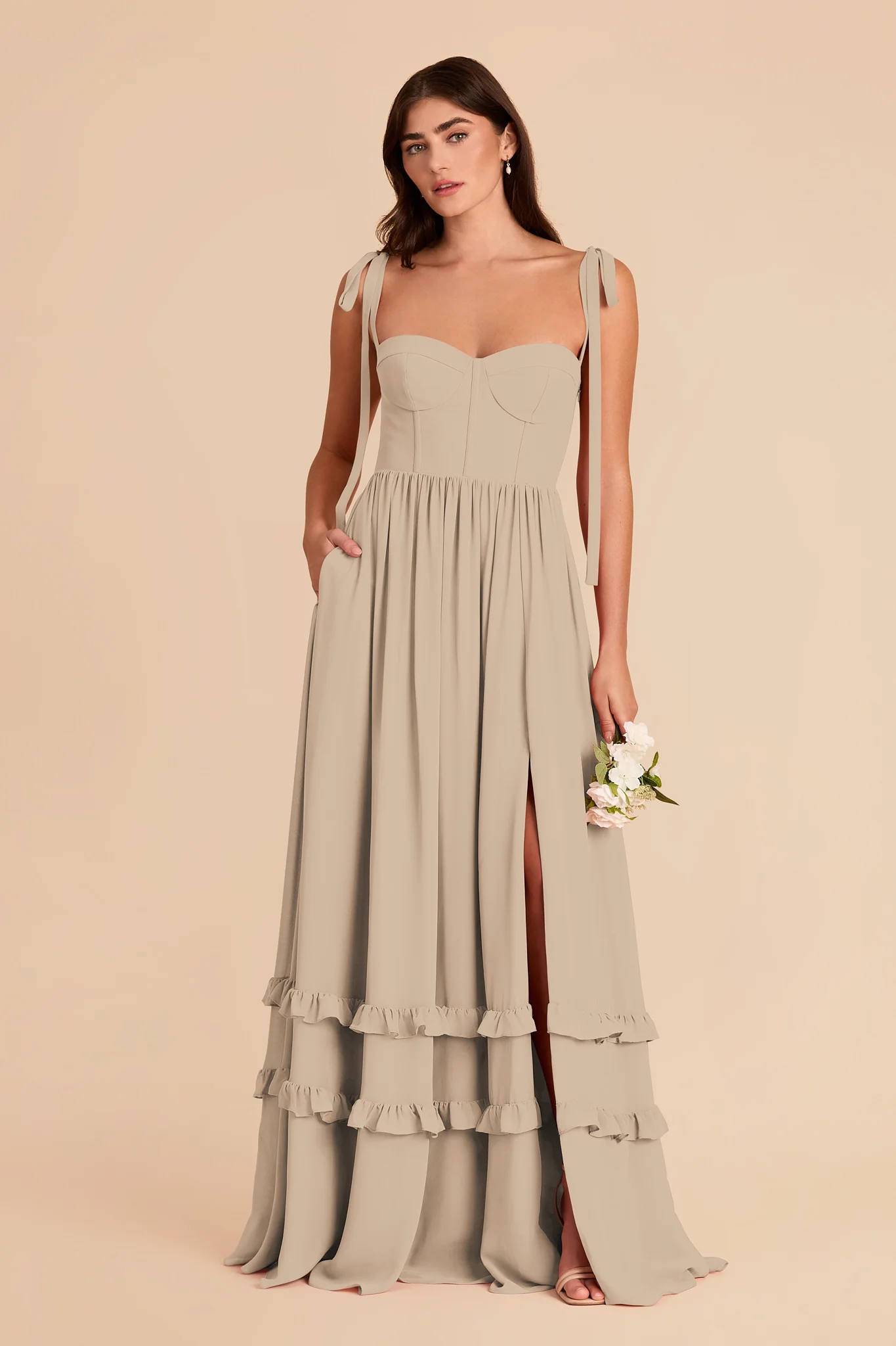Evelyn Chiffon Dress - Almond - Image 4