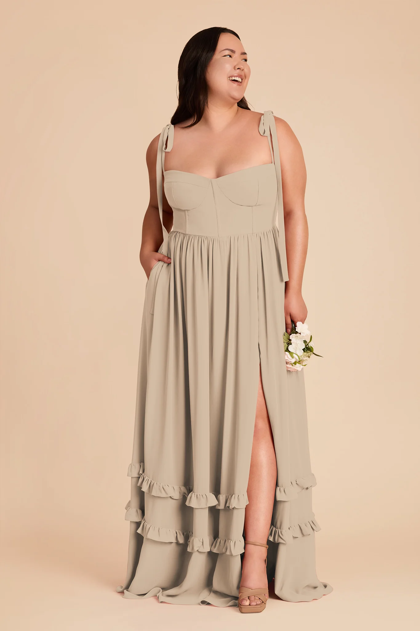 Evelyn Chiffon Dress - Almond - Image 8