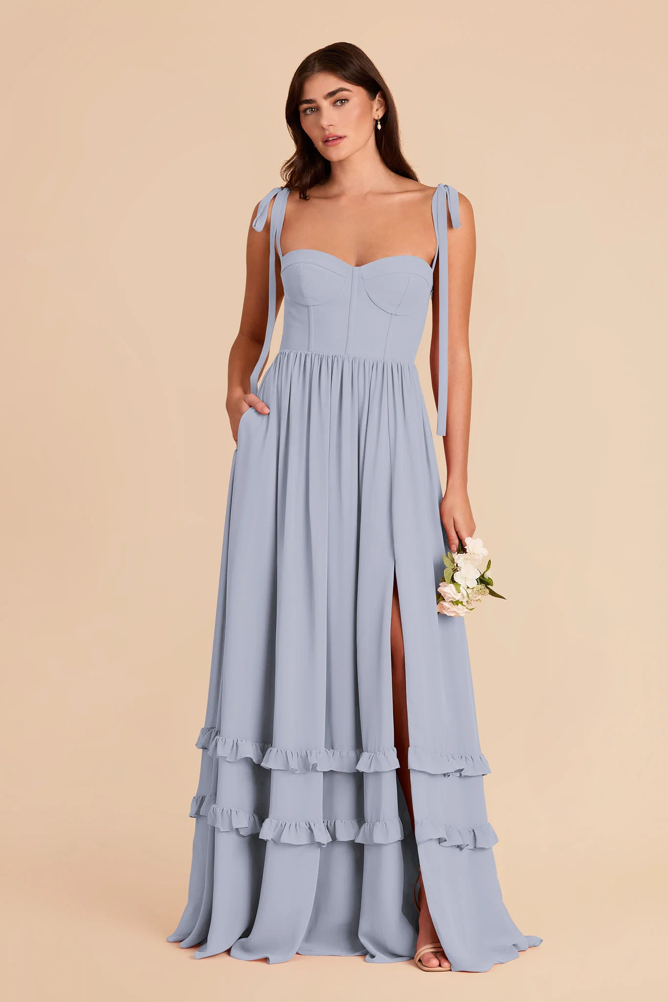 Evelyn Chiffon Dress - Dusty Blue - Image 3