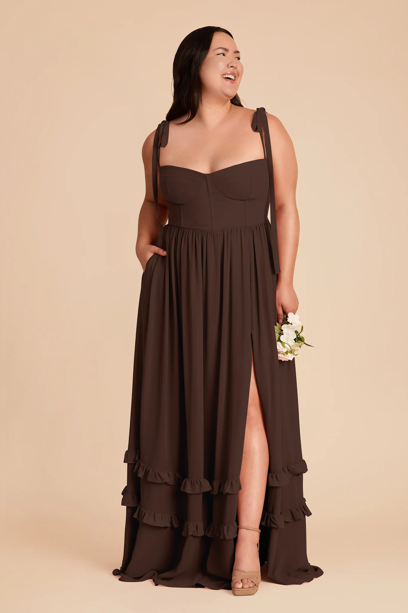 Evelyn Chiffon Dress - Espresso - Image 7