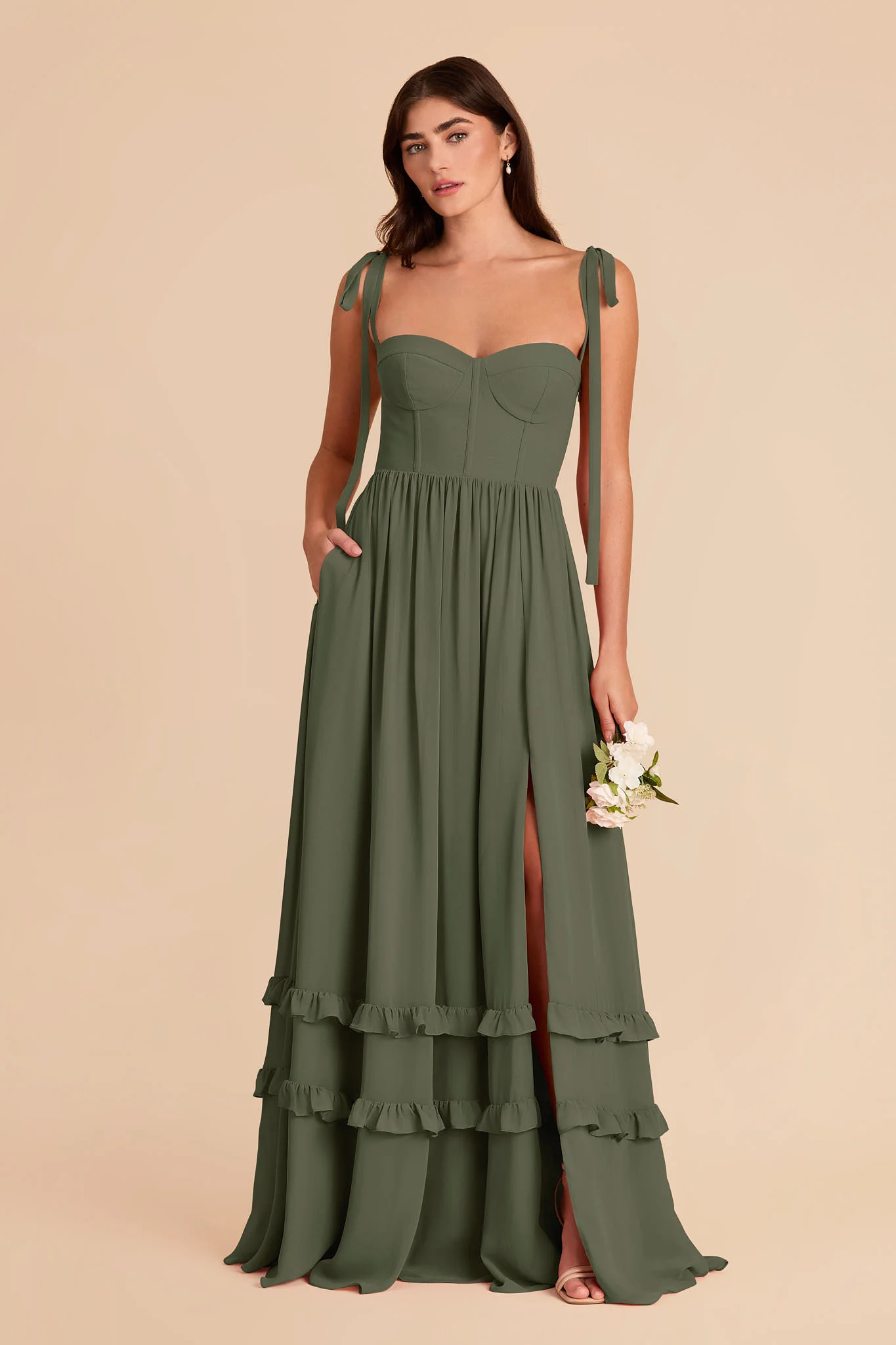 Evelyn Chiffon Dress - Olive - Image 3