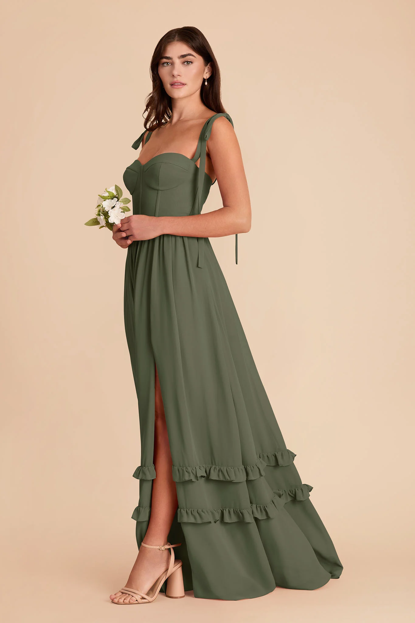 Evelyn Chiffon Dress - Olive - Image 4