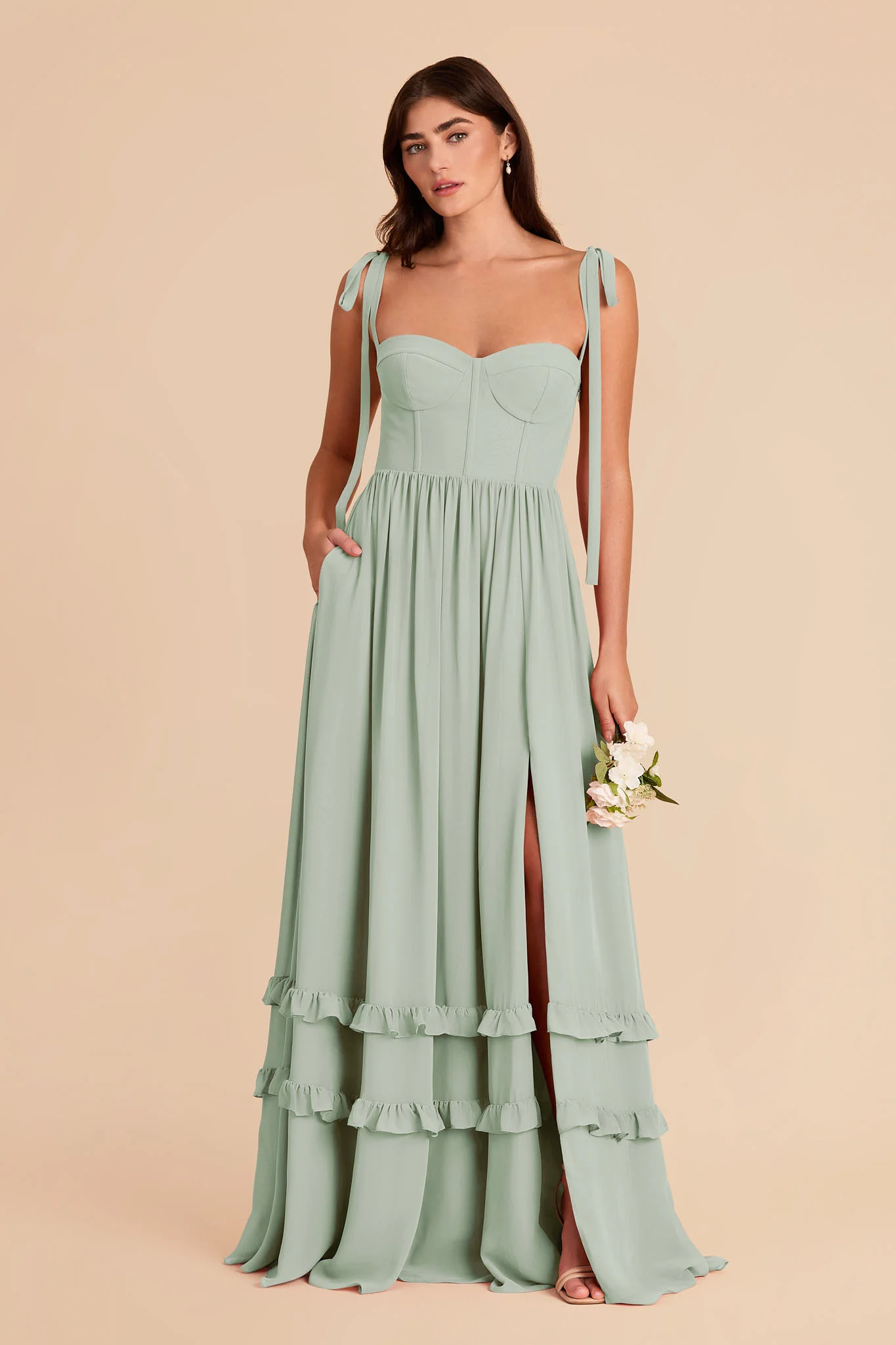 Evelyn Chiffon Dress - Sage - Image 3