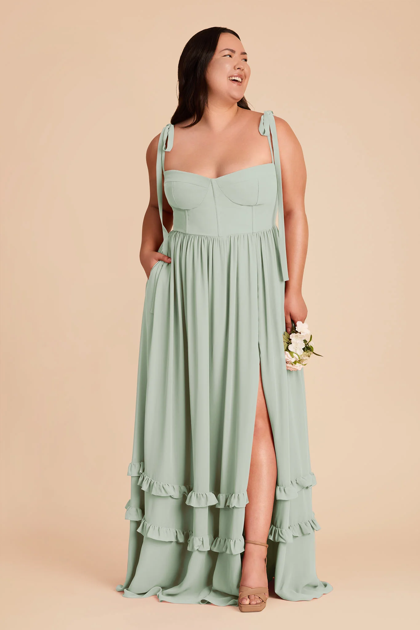 Evelyn Chiffon Dress - Sage - Image 7