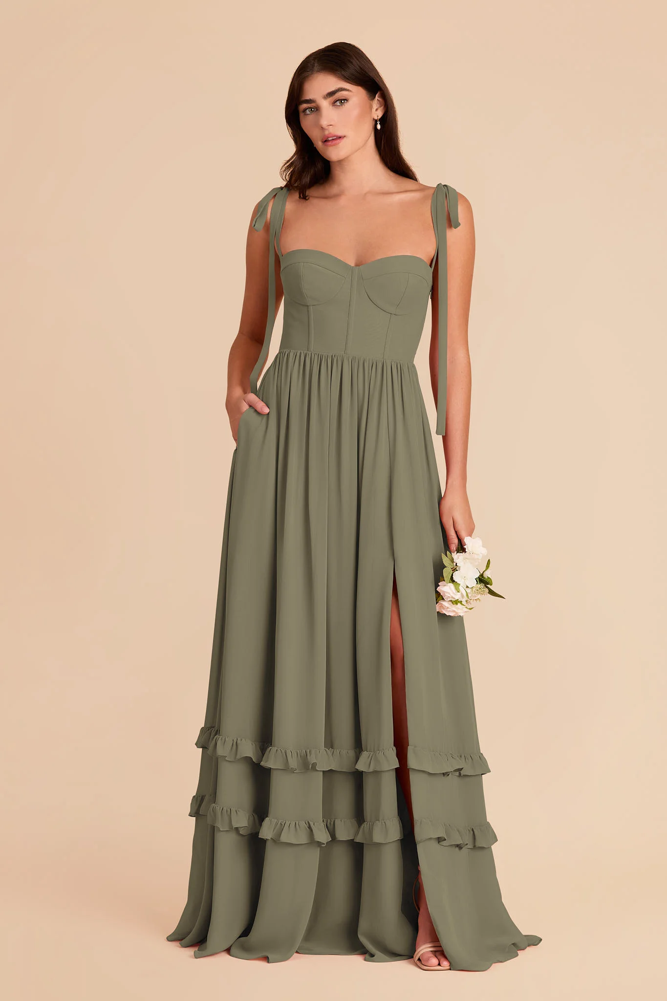 Evelyn Chiffon Dress - Thyme - Image 3