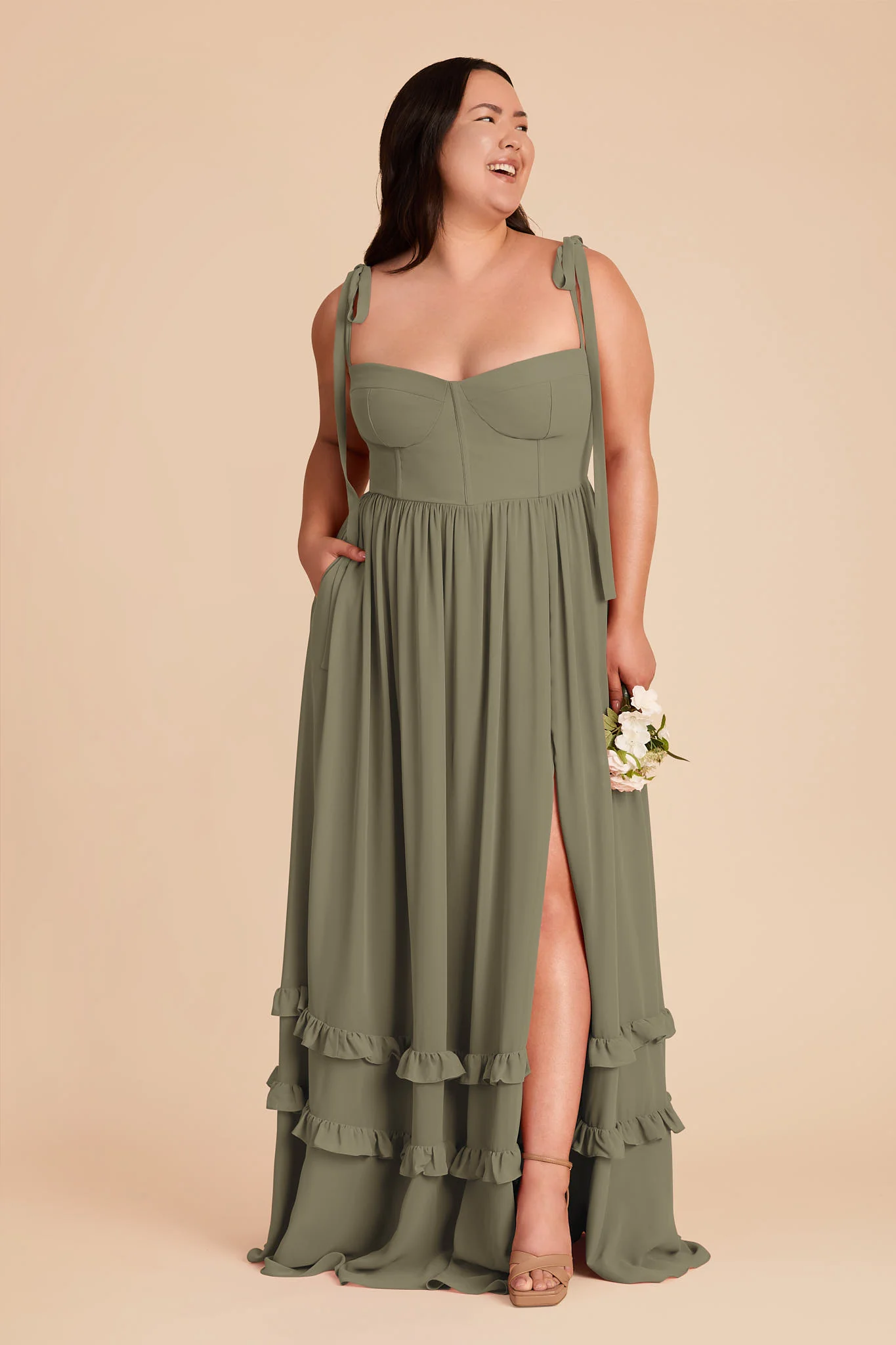 Evelyn Chiffon Dress - Thyme - Image 7