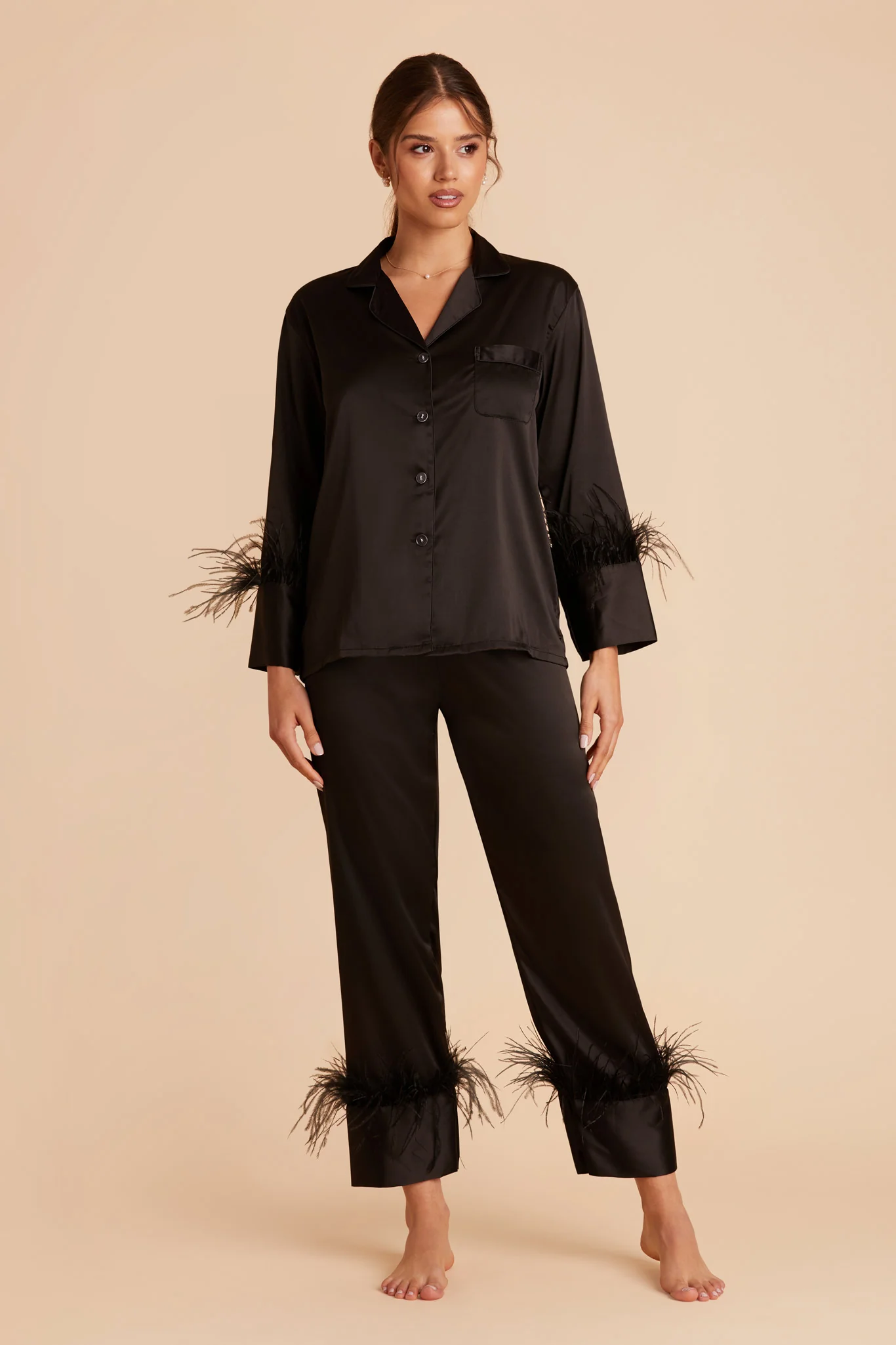Feathered Pajama Set - Black