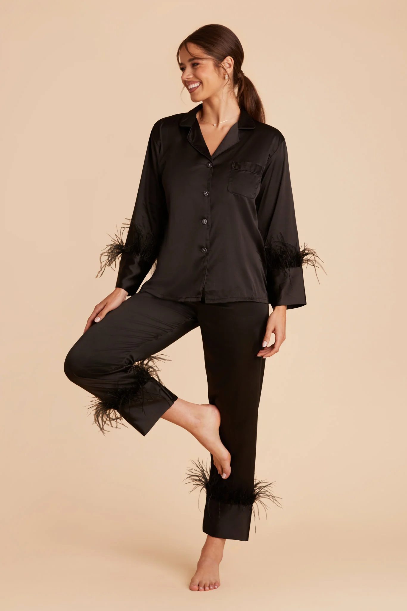 Feathered Pajama Set - Black - Image 2
