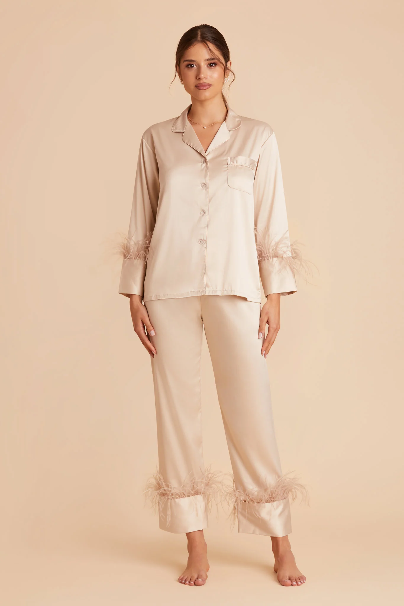 Feathered Pajama Set - Champagne