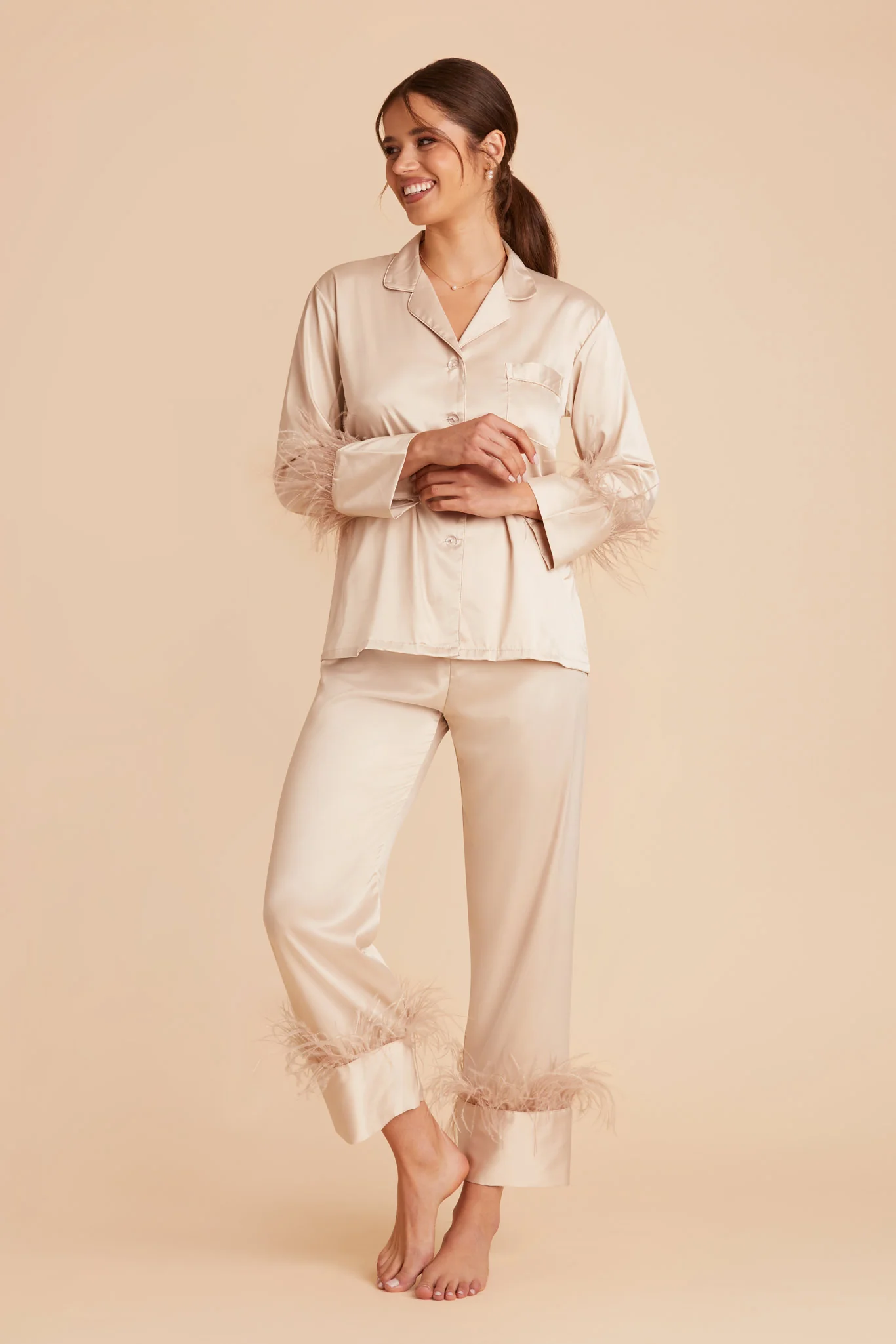 Feathered Pajama Set - Champagne - Image 2
