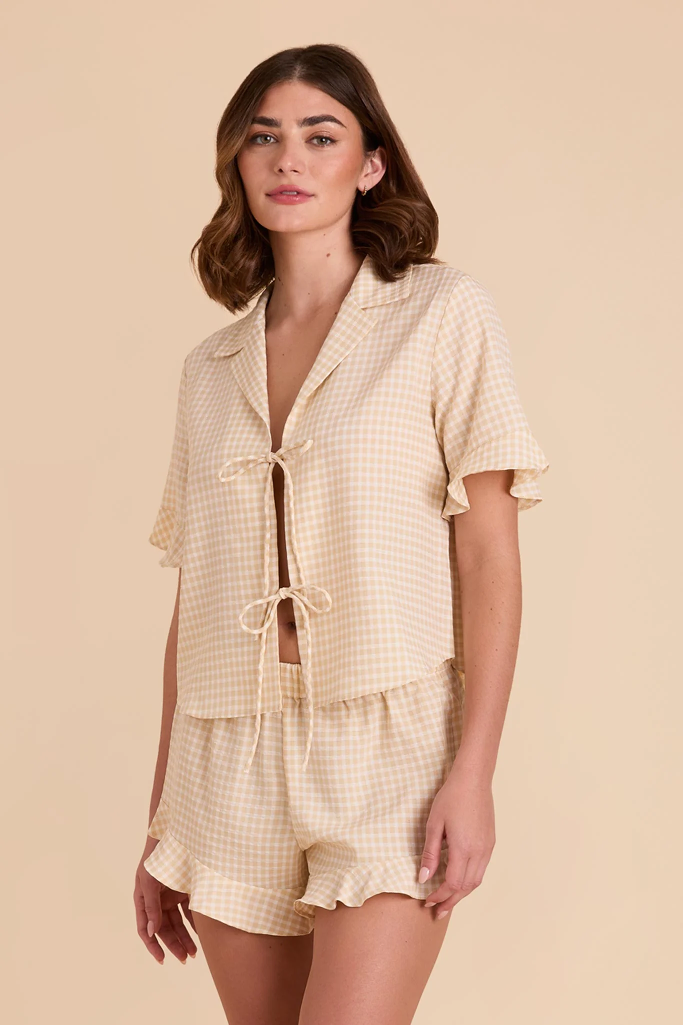 Frankie Gingham Pajama Set - Neutral Gingham