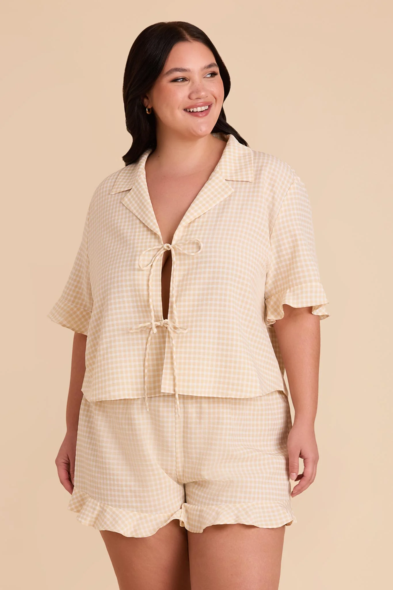 Frankie Gingham Pajama Set - Neutral Gingham - Image 13