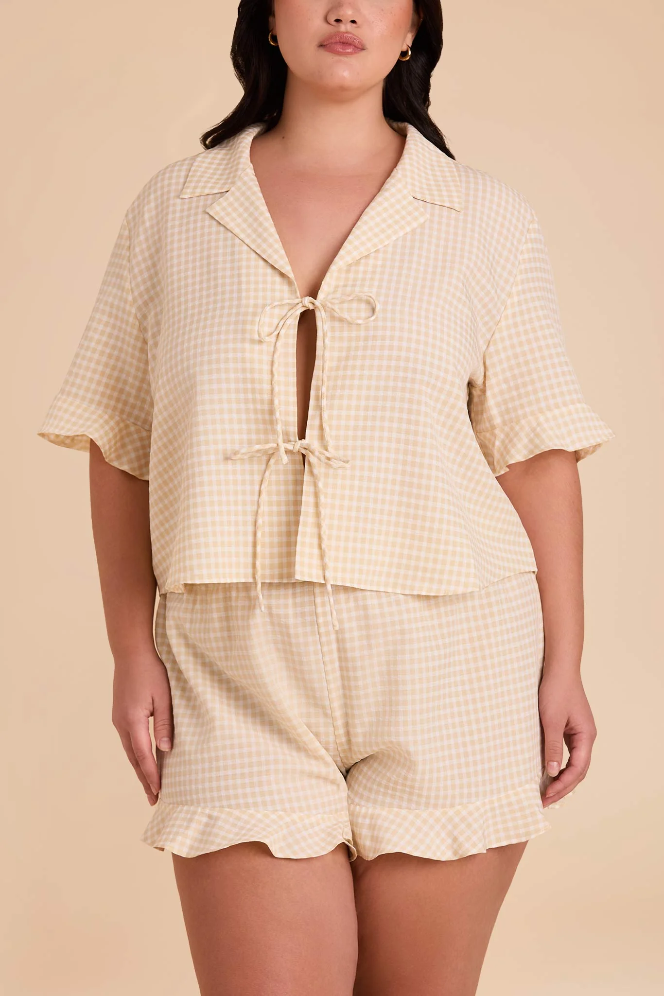 Frankie Gingham Pajama Set - Neutral Gingham - Image 14