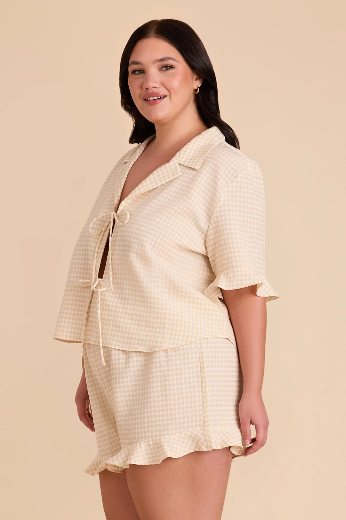 Frankie Gingham Pajama Set - Neutral Gingham - Image 16