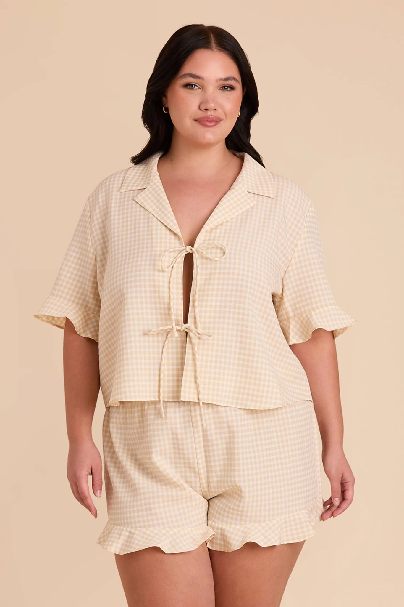 Frankie Gingham Pajama Set - Neutral Gingham - Image 4