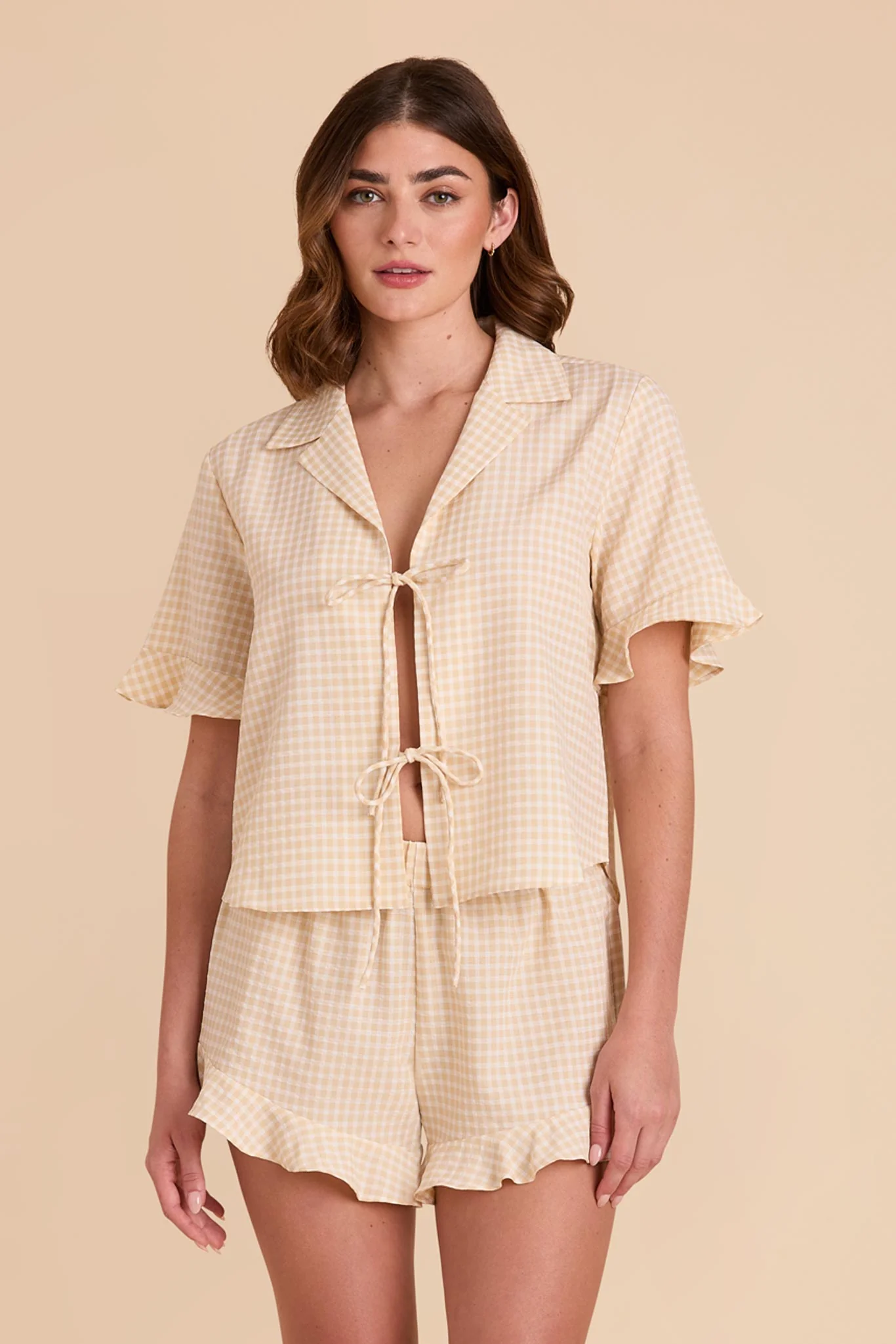 Frankie Gingham Pajama Set - Neutral Gingham - Image 5
