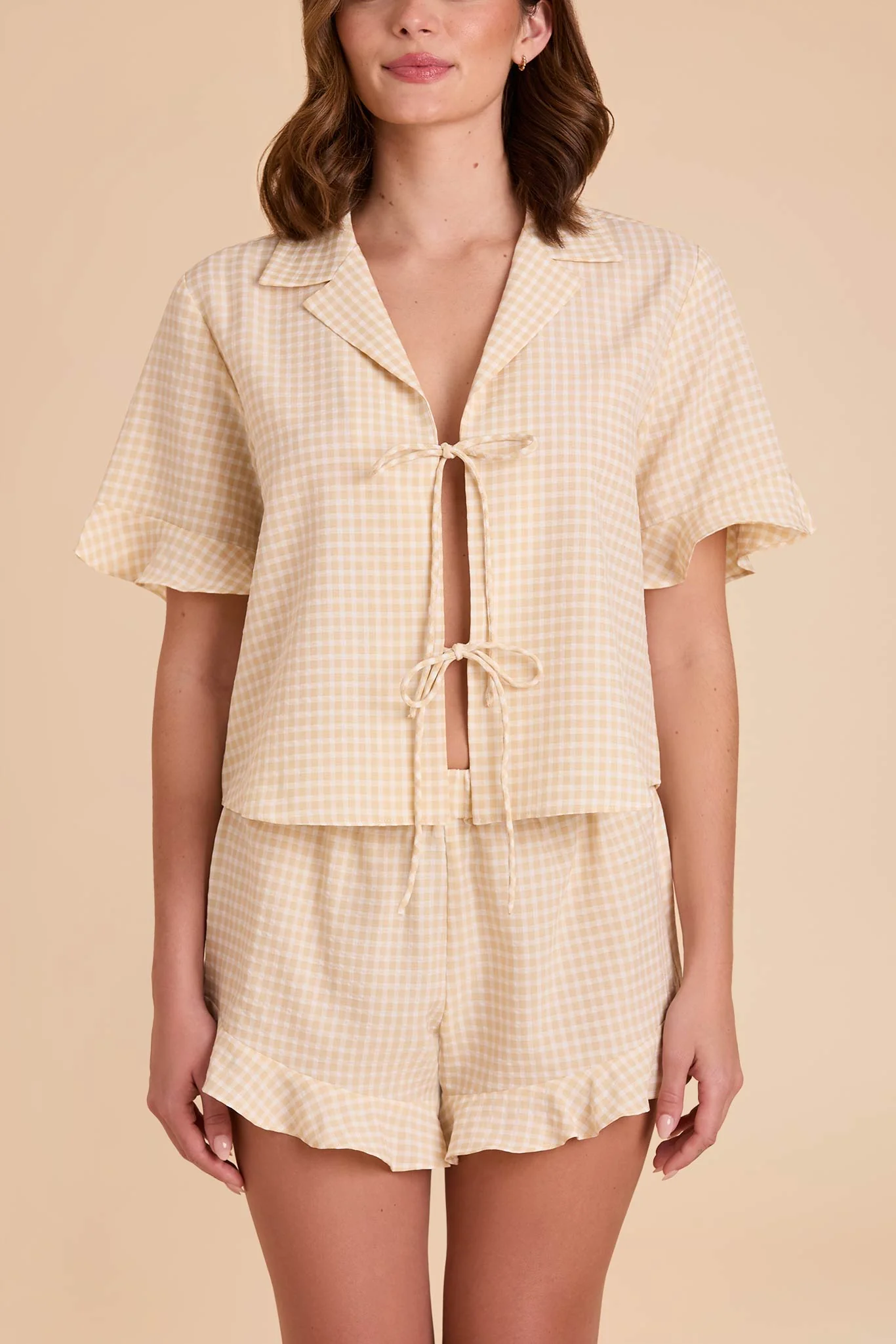 Frankie Gingham Pajama Set - Neutral Gingham - Image 6