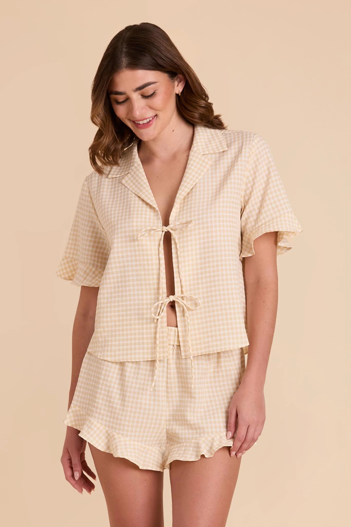 Frankie Gingham Pajama Set - Neutral Gingham - Image 7