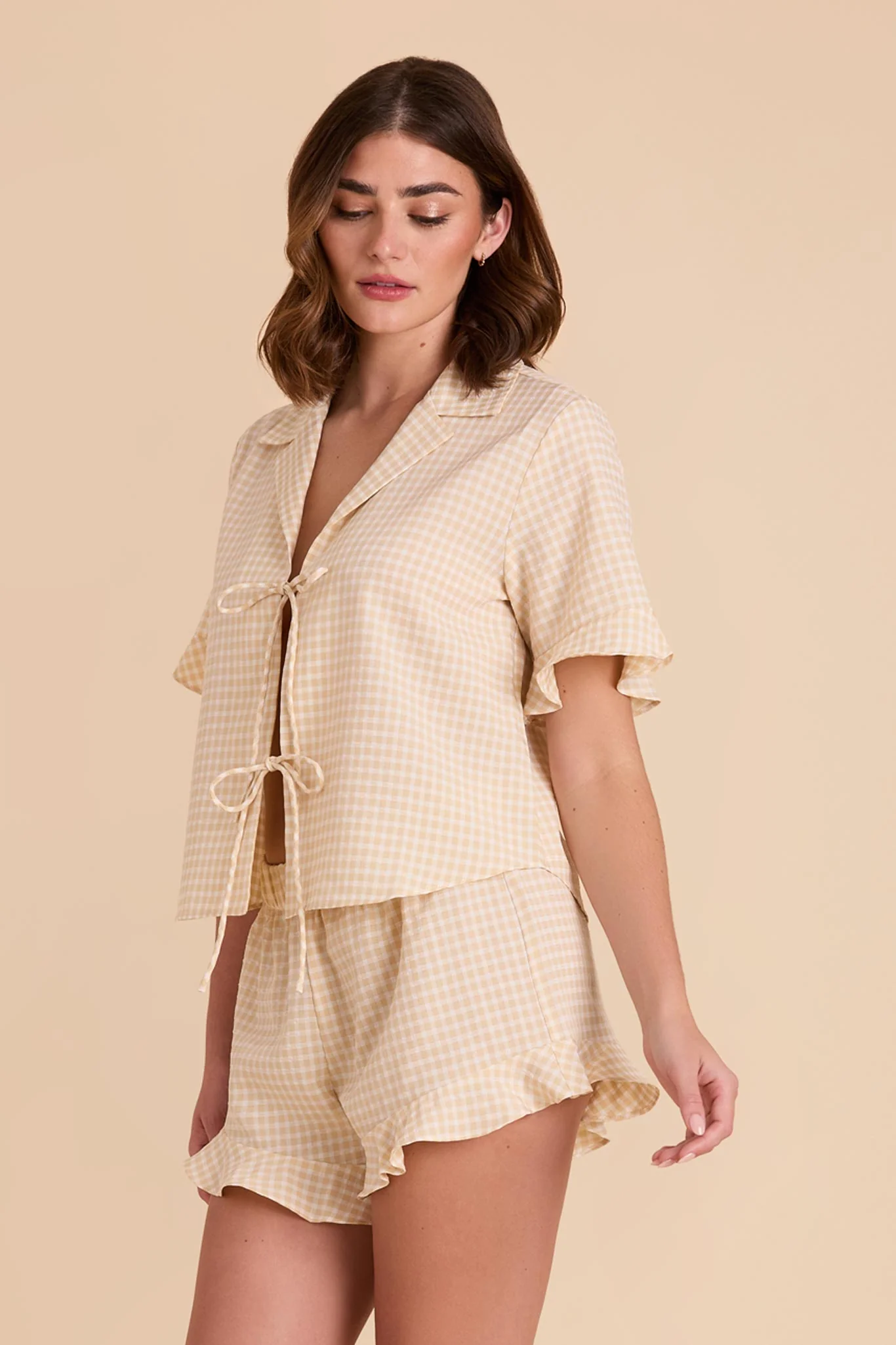 Frankie Gingham Pajama Set - Neutral Gingham - Image 8