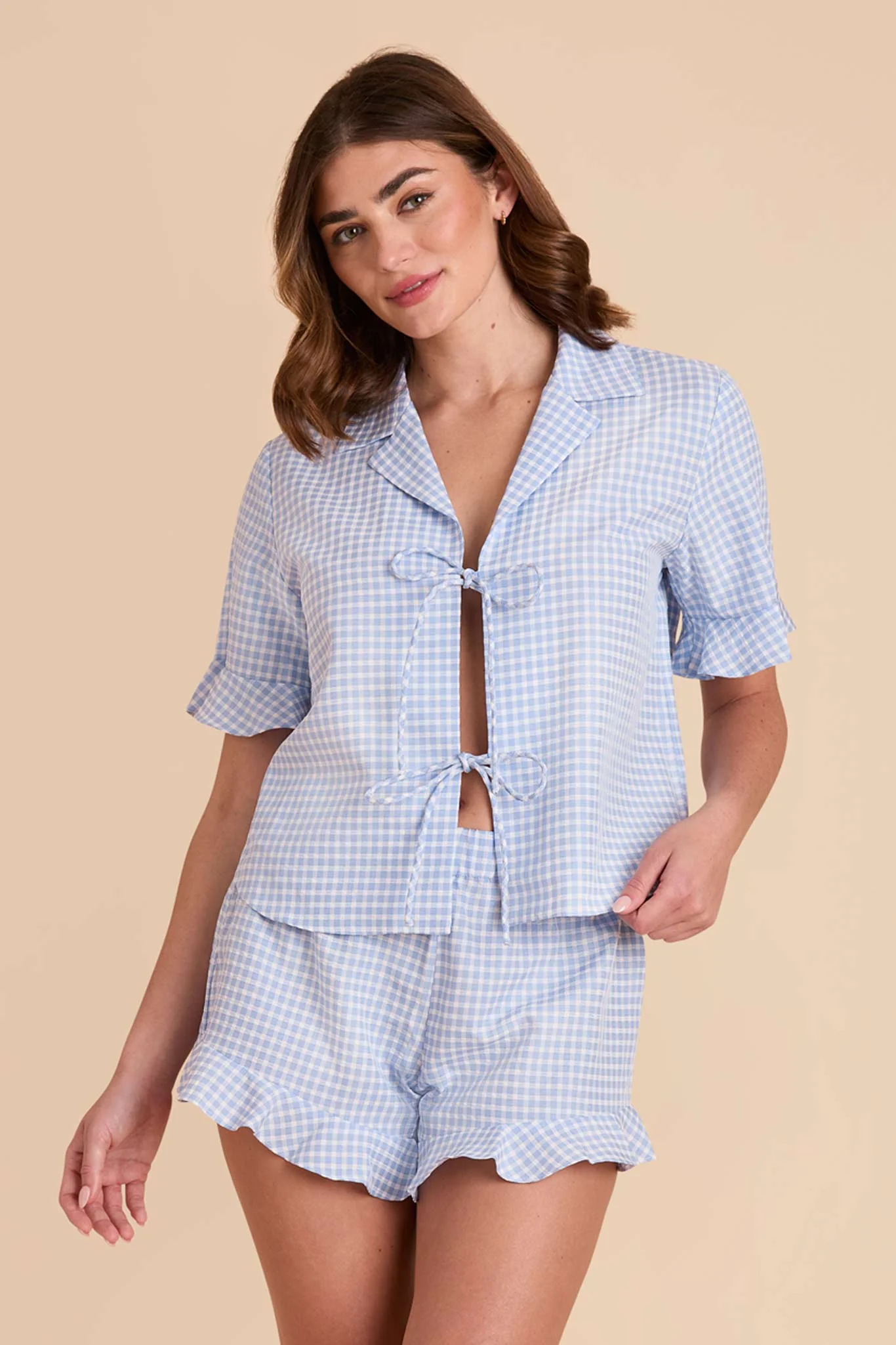Frankie Gingham Pajama Set - Periwinkle Blue Gingham