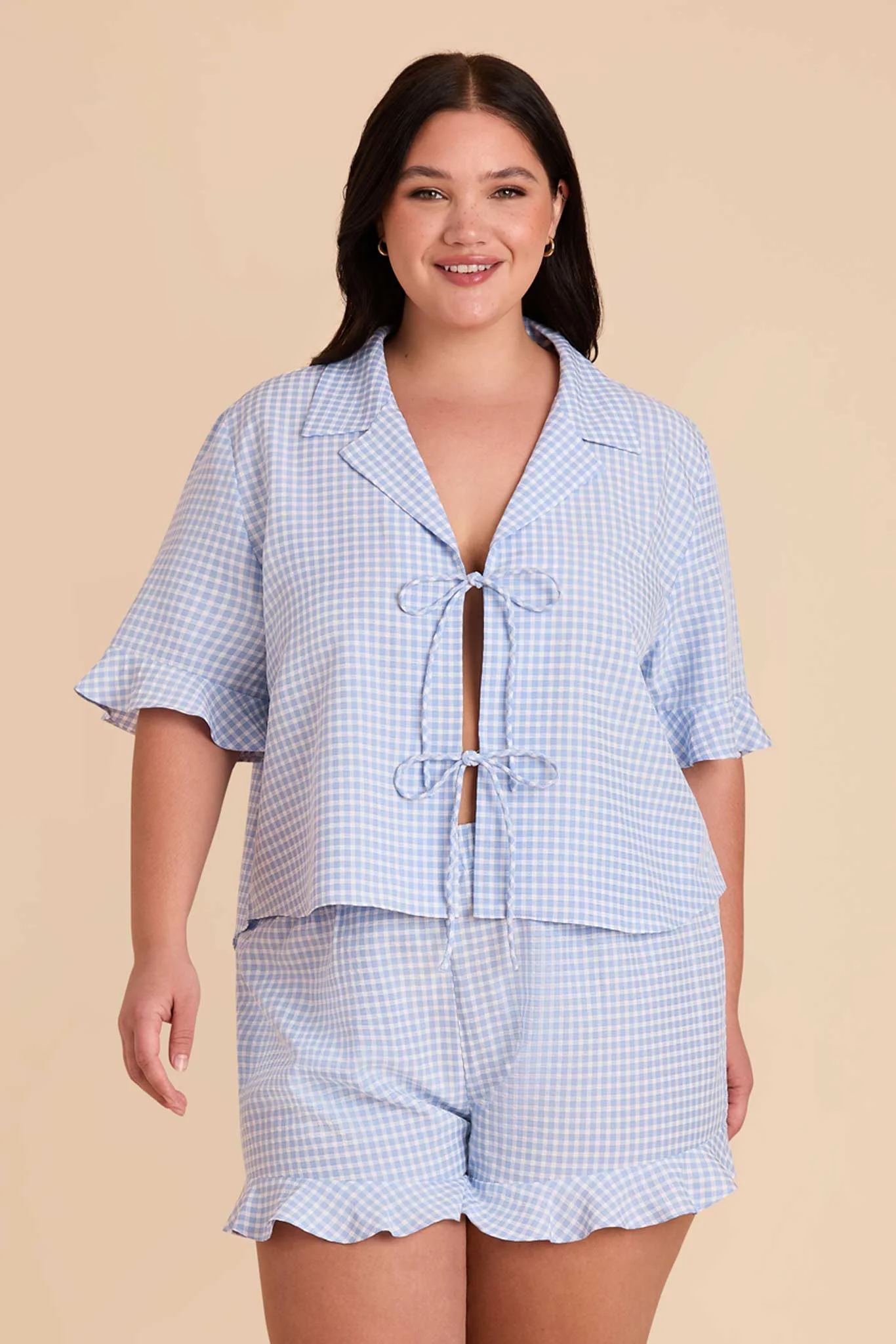 Frankie Gingham Pajama Set - Periwinkle Blue Gingham - Image 12