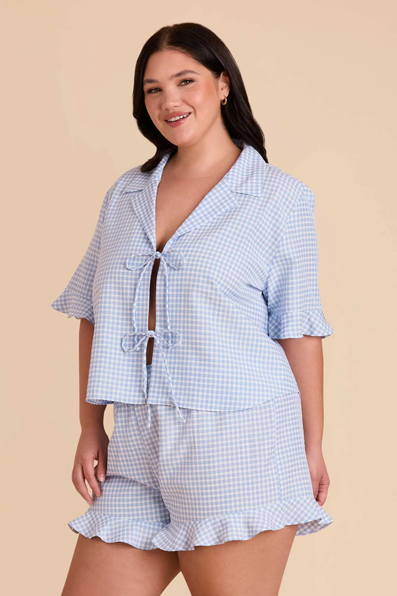 Frankie Gingham Pajama Set - Periwinkle Blue Gingham - Image 13