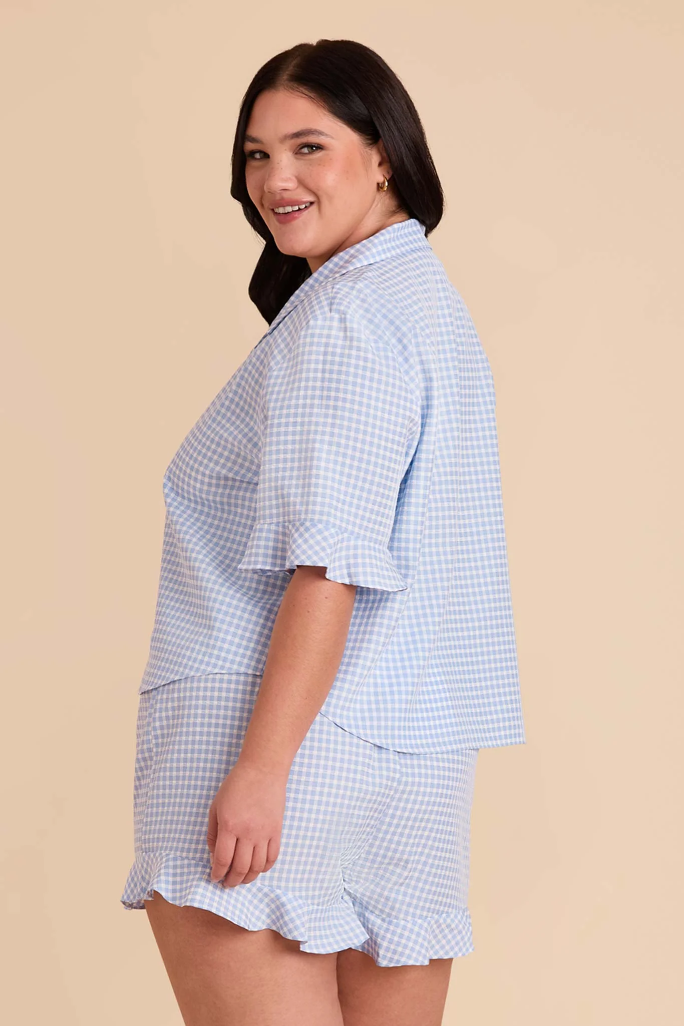 Frankie Gingham Pajama Set - Periwinkle Blue Gingham - Image 14