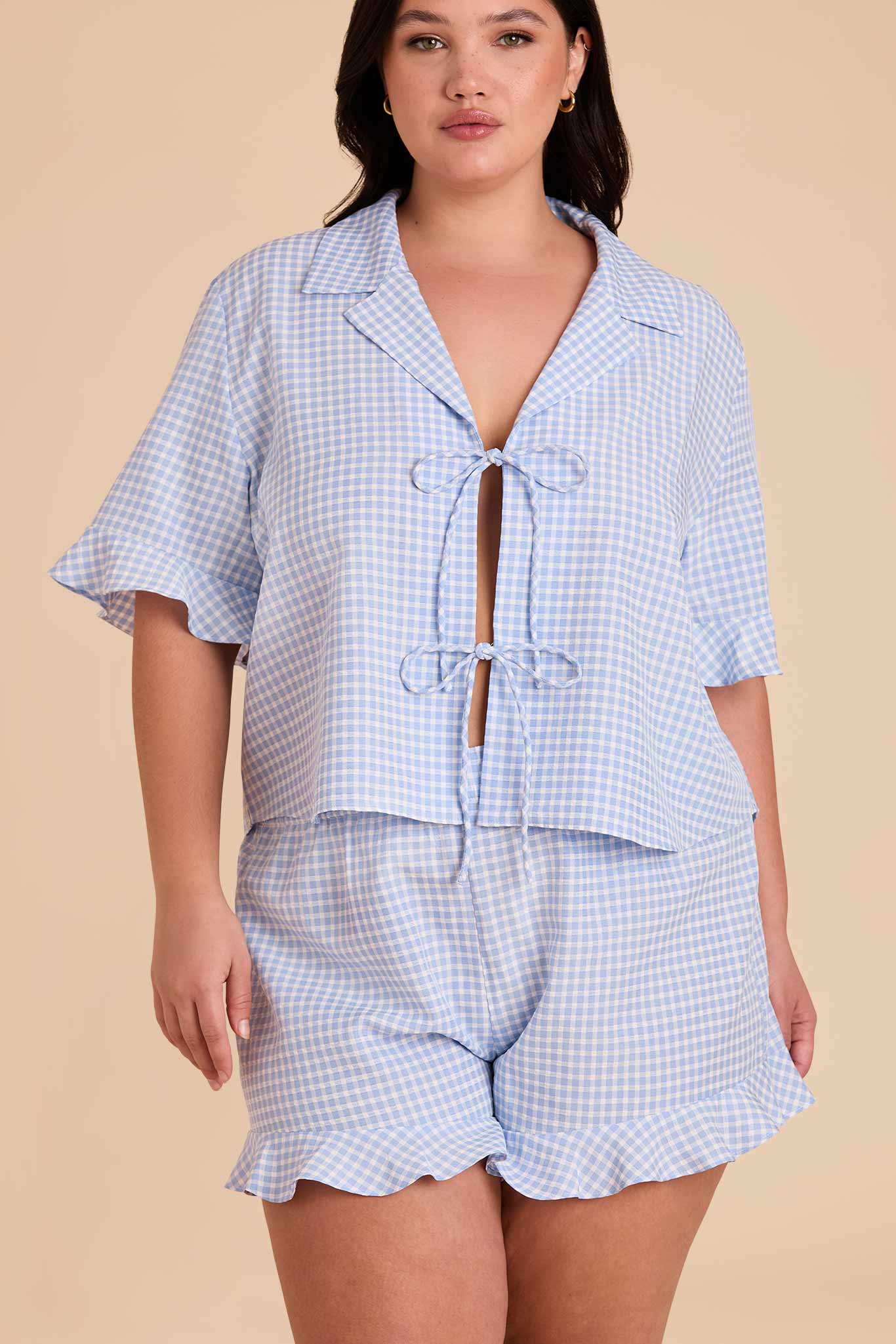 Frankie Gingham Pajama Set - Periwinkle Blue Gingham - Image 16