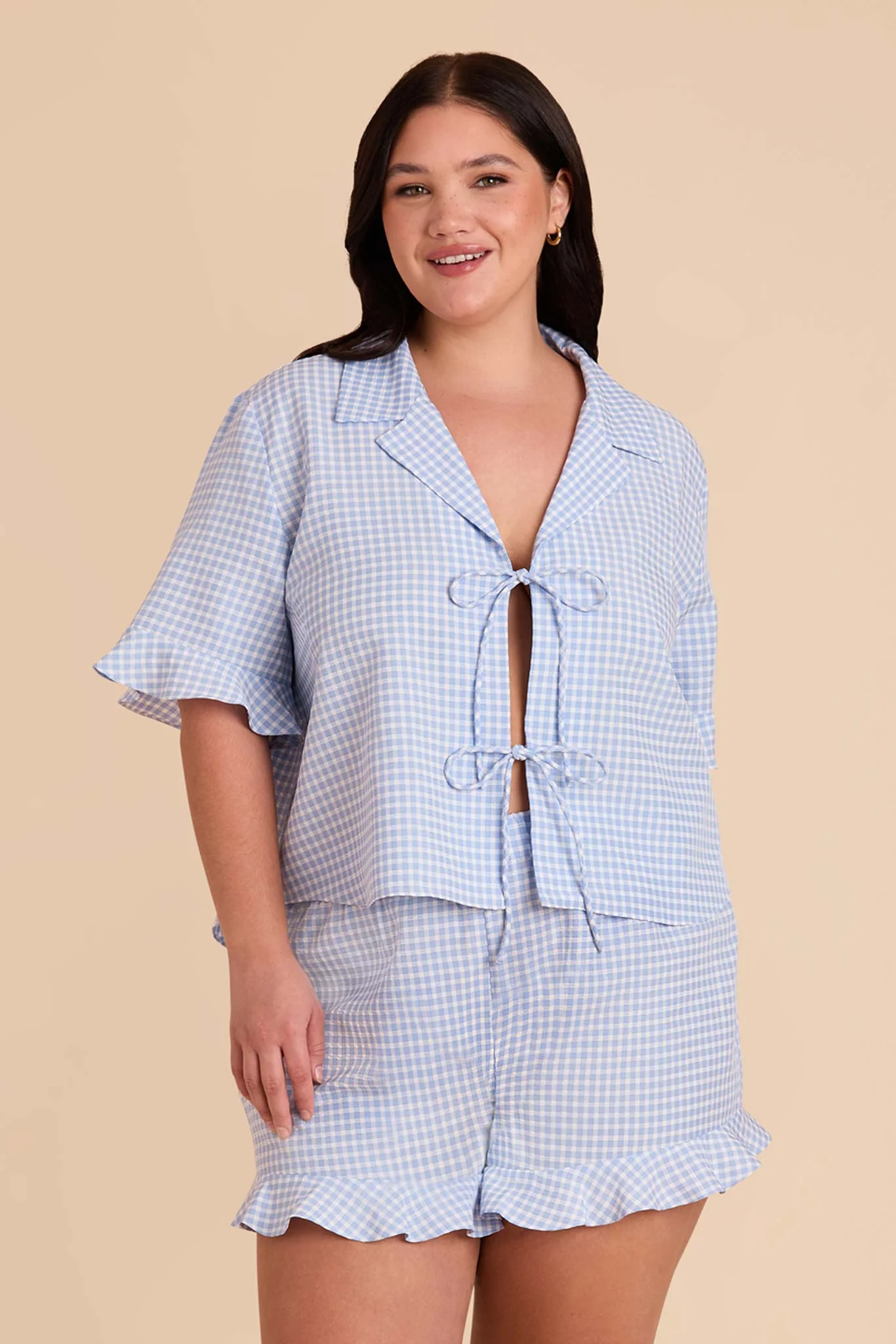 Frankie Gingham Pajama Set - Periwinkle Blue Gingham - Image 4