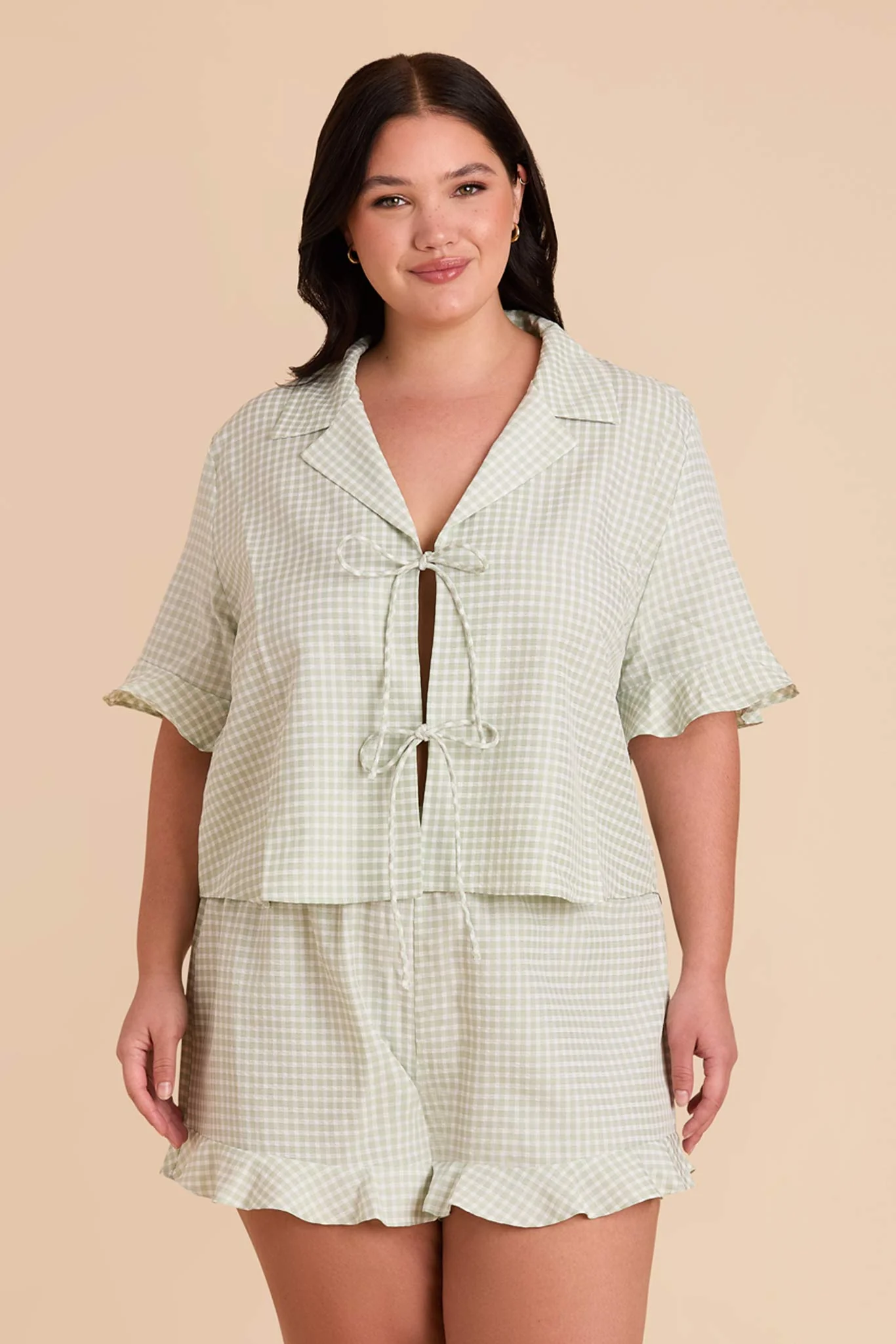 Frankie Gingham Pajama Set - Pistachio Gingham - Image 10