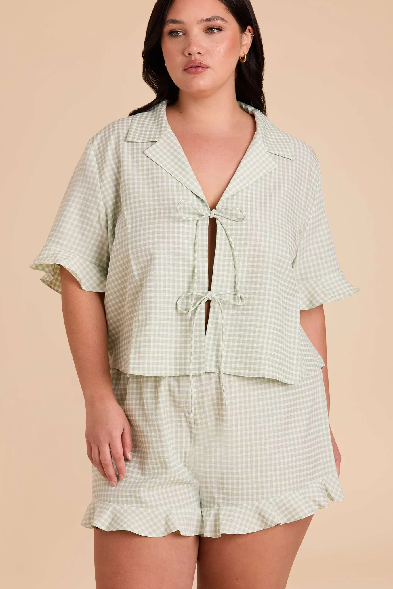 Frankie Gingham Pajama Set - Pistachio Gingham - Image 11