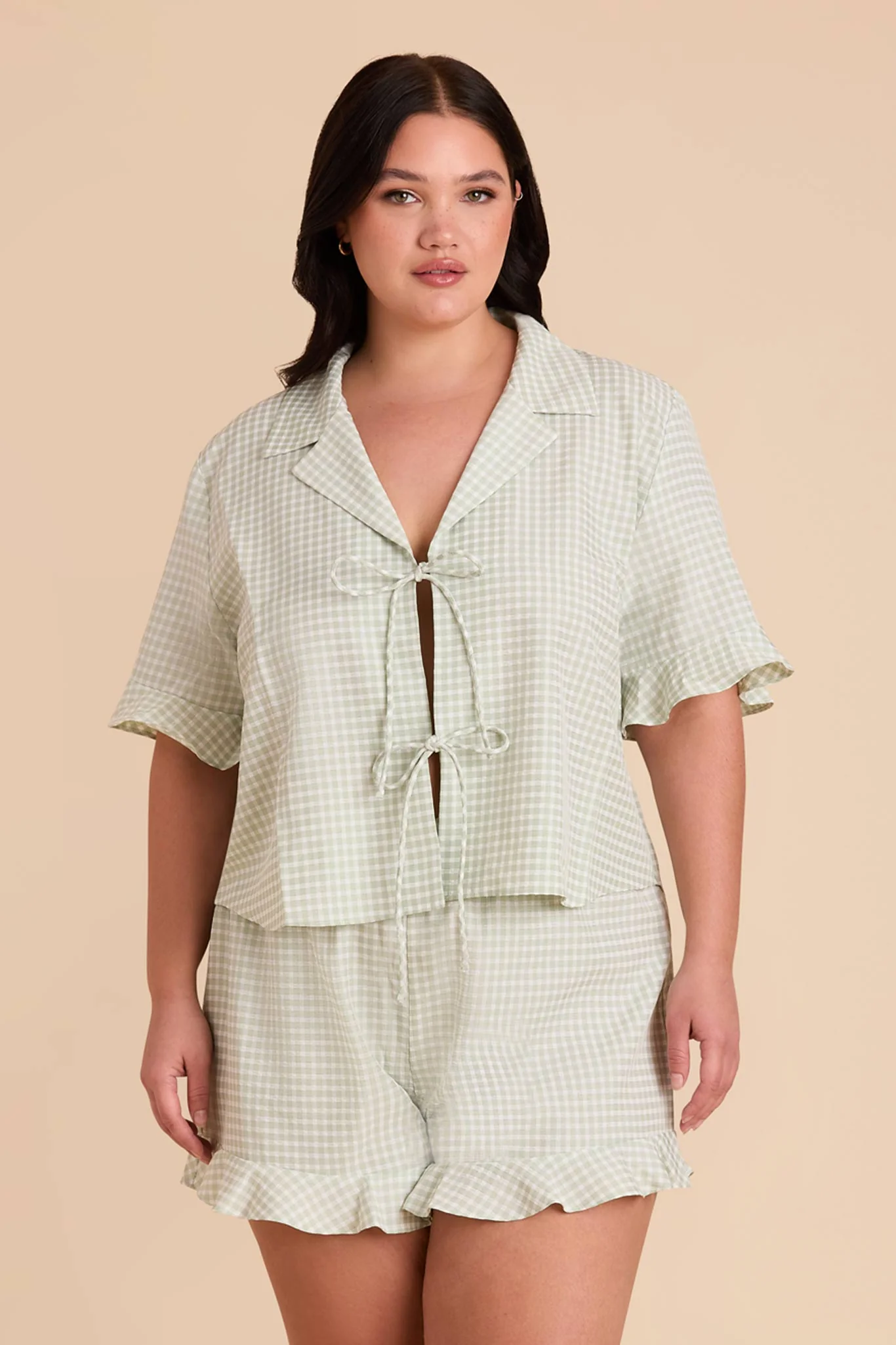 Frankie Gingham Pajama Set - Pistachio Gingham - Image 3