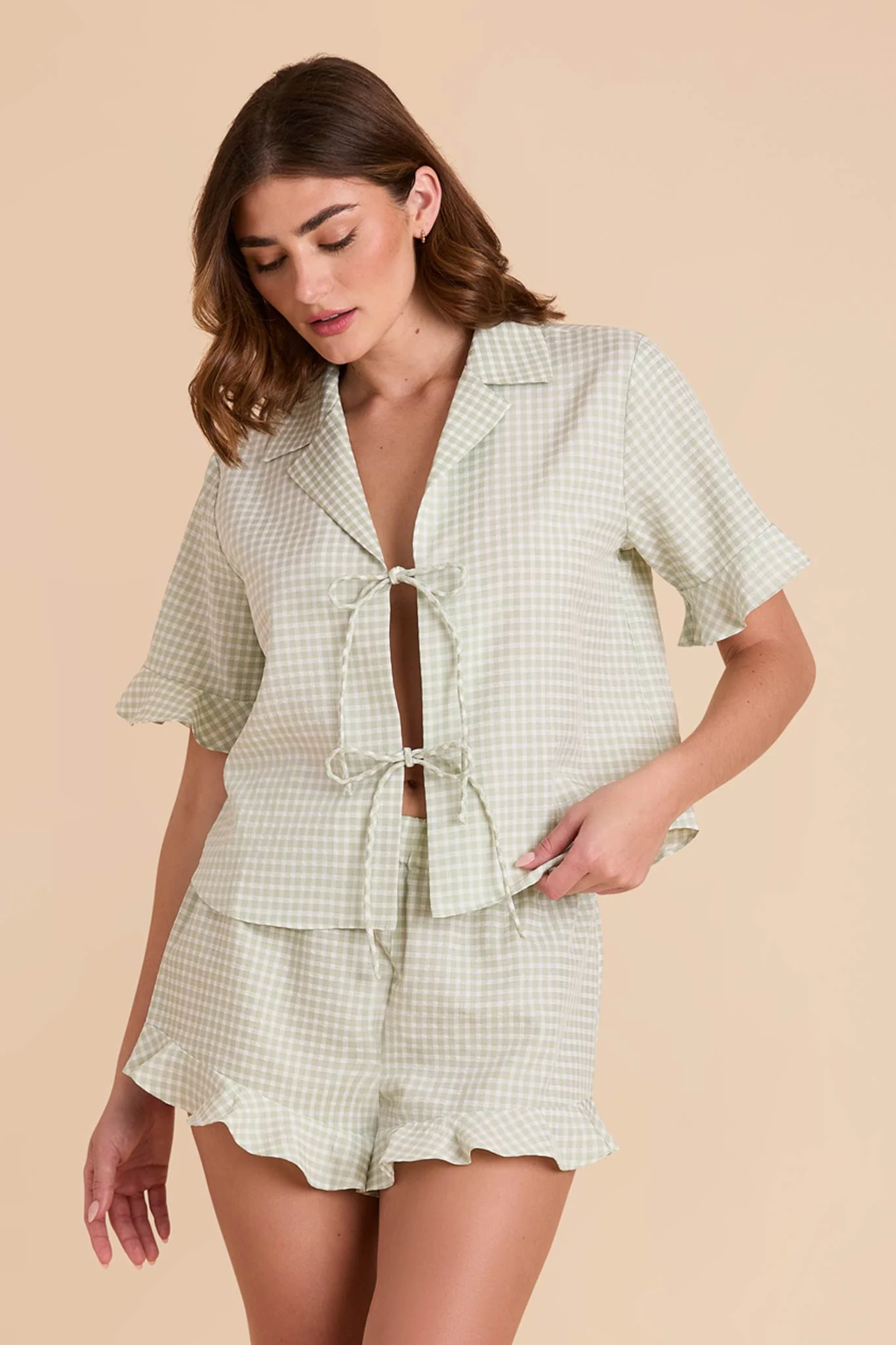 Frankie Gingham Pajama Set - Pistachio Gingham - Image 5