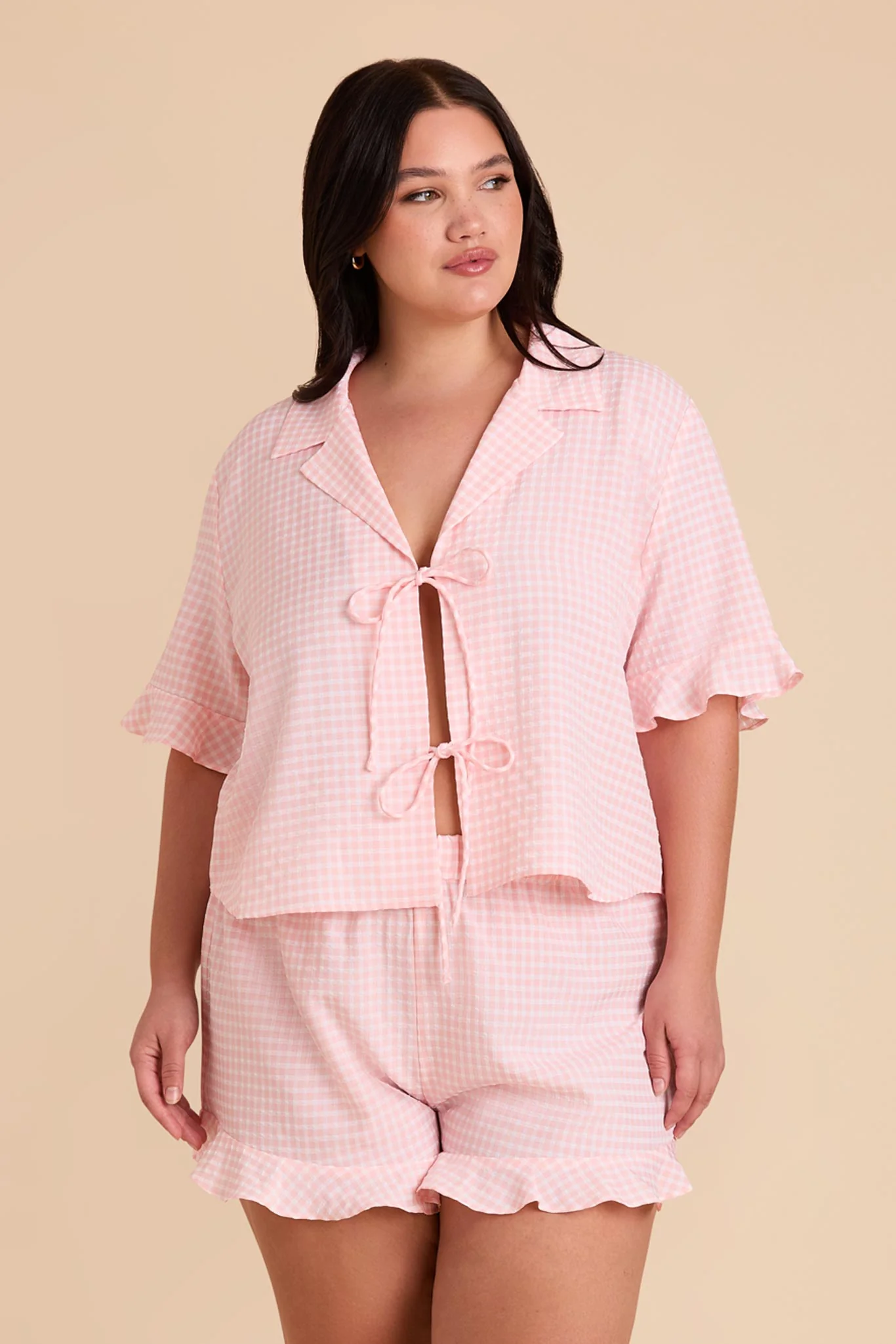 Frankie Gingham Pajama Set - Coral Pink Gingham
