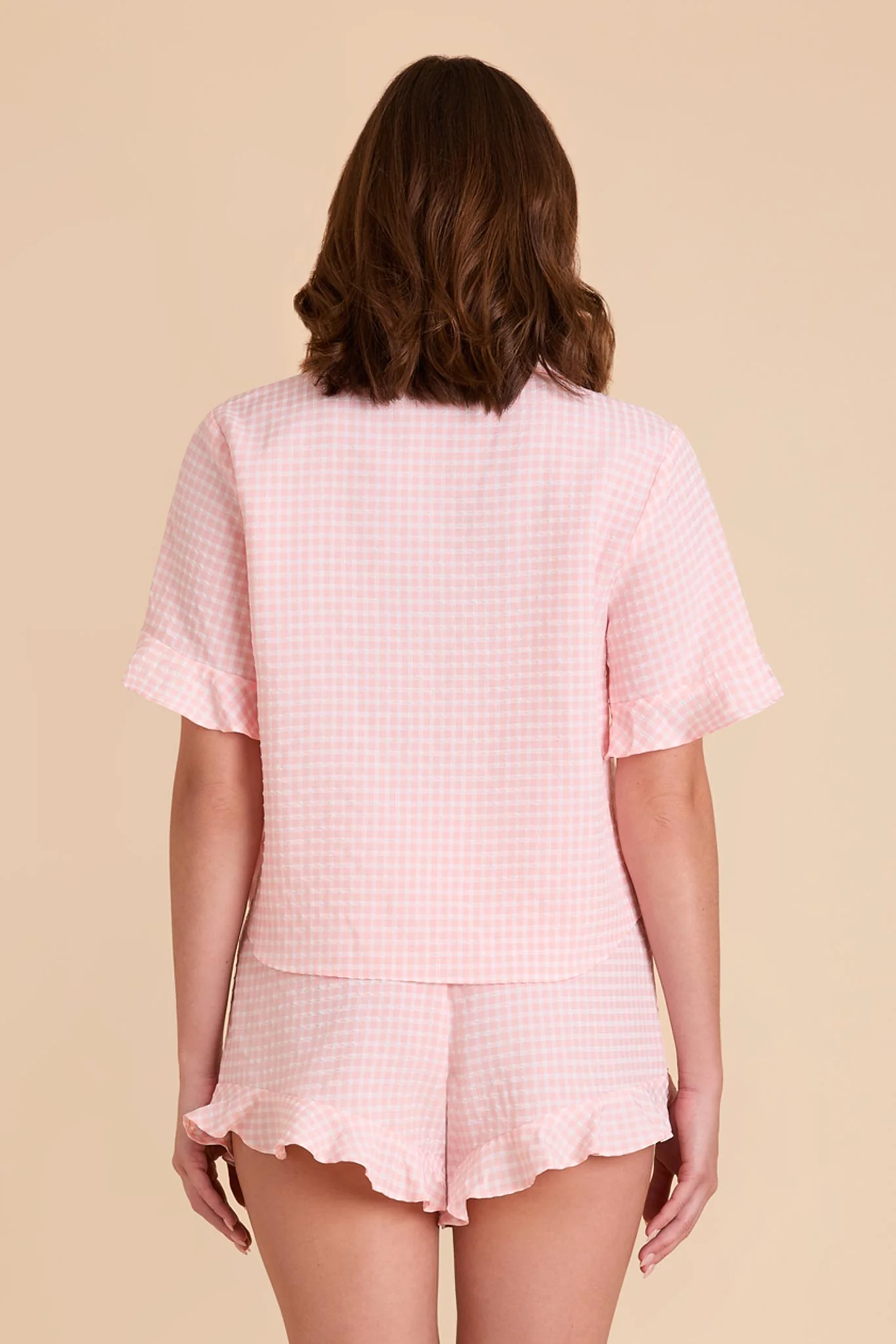 Frankie Gingham Pajama Set - Coral Pink Gingham - Image 11