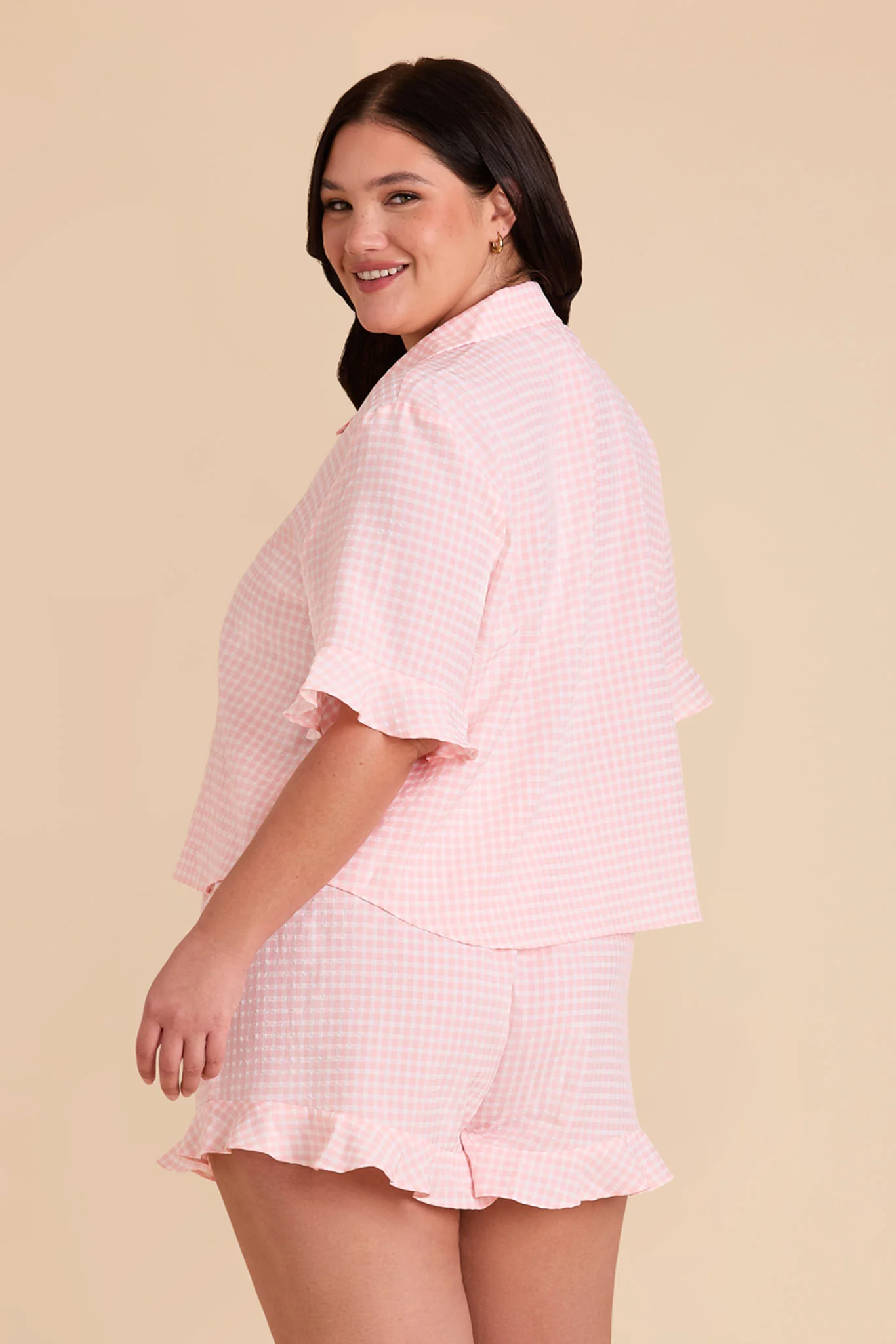 Frankie Gingham Pajama Set - Coral Pink Gingham - Image 16