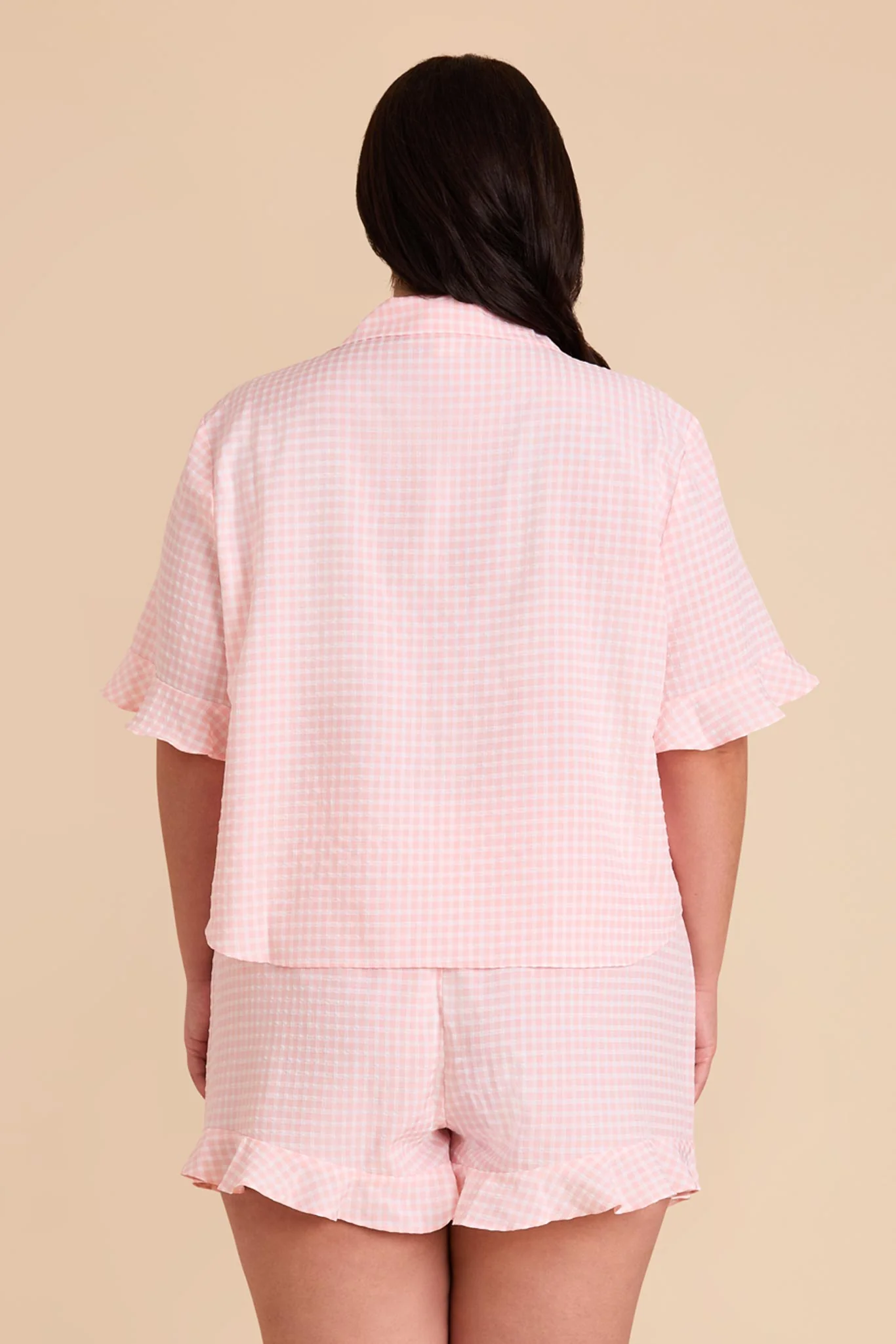 Frankie Gingham Pajama Set - Coral Pink Gingham - Image 17