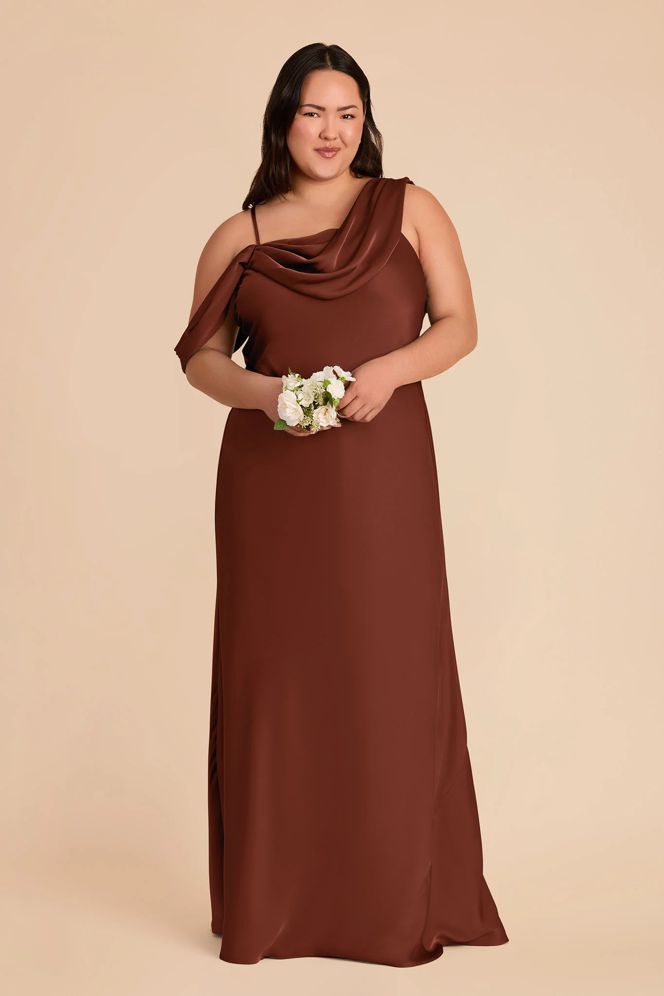 Freya Matte Satin Dress - Cognac - Image 2