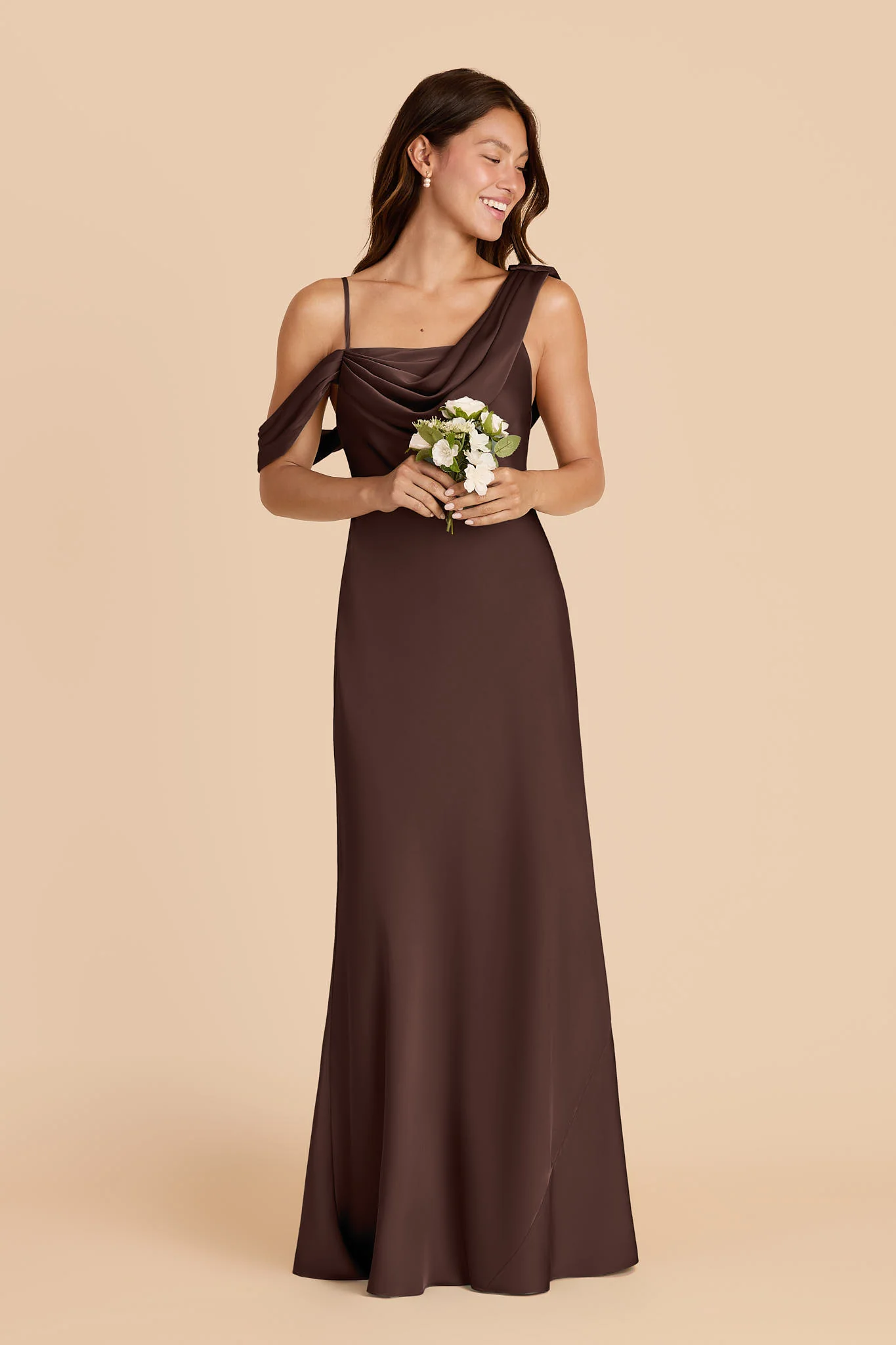 Freya Matte Satin Dress - Espresso - Image 2